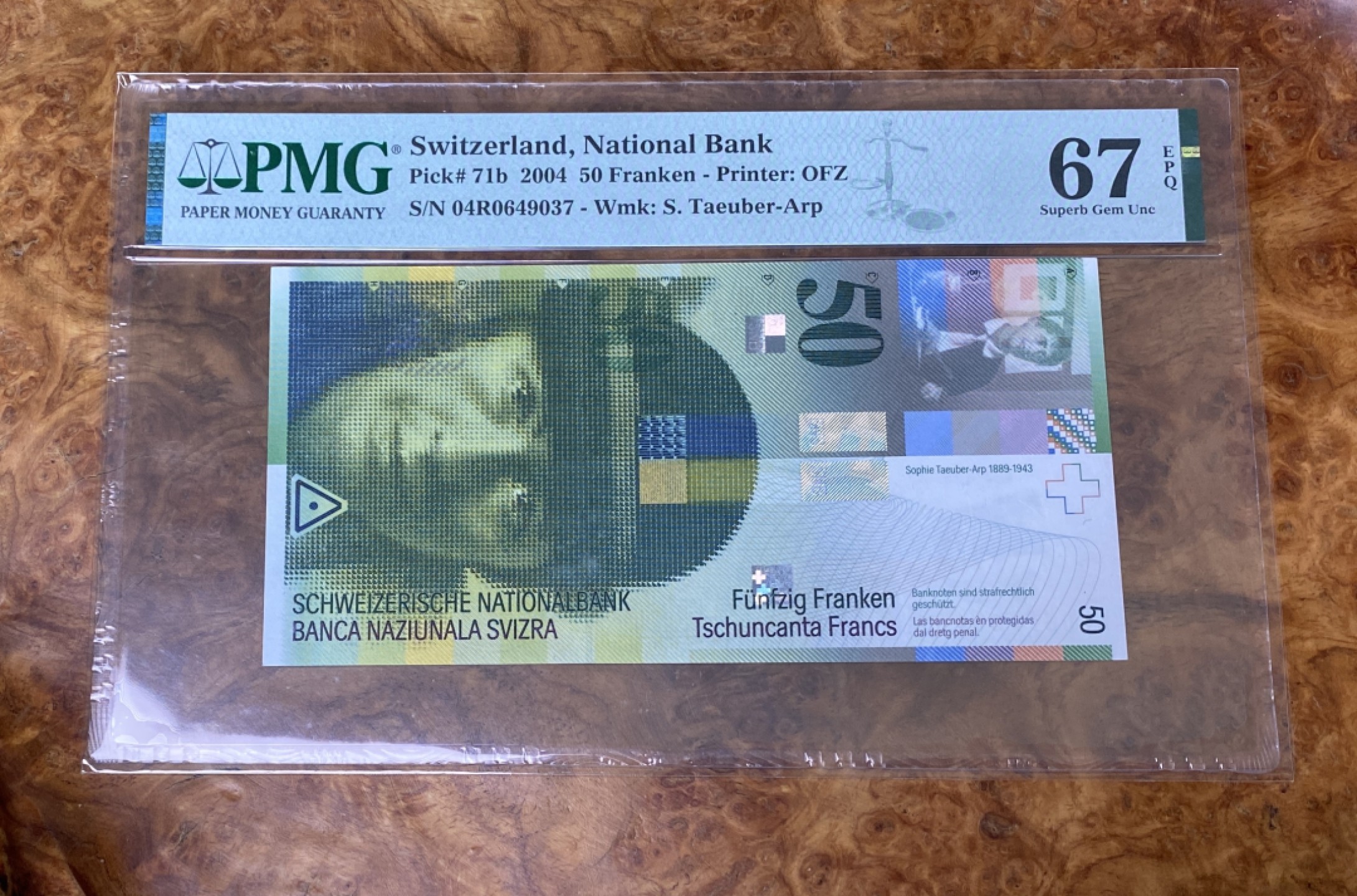Chase Auction 第15期 - - 民国钞，外钞高分场（2022最后一期） 2004年瑞士50瑞郎，PMG67分，人像版！更高分数只有两枚！