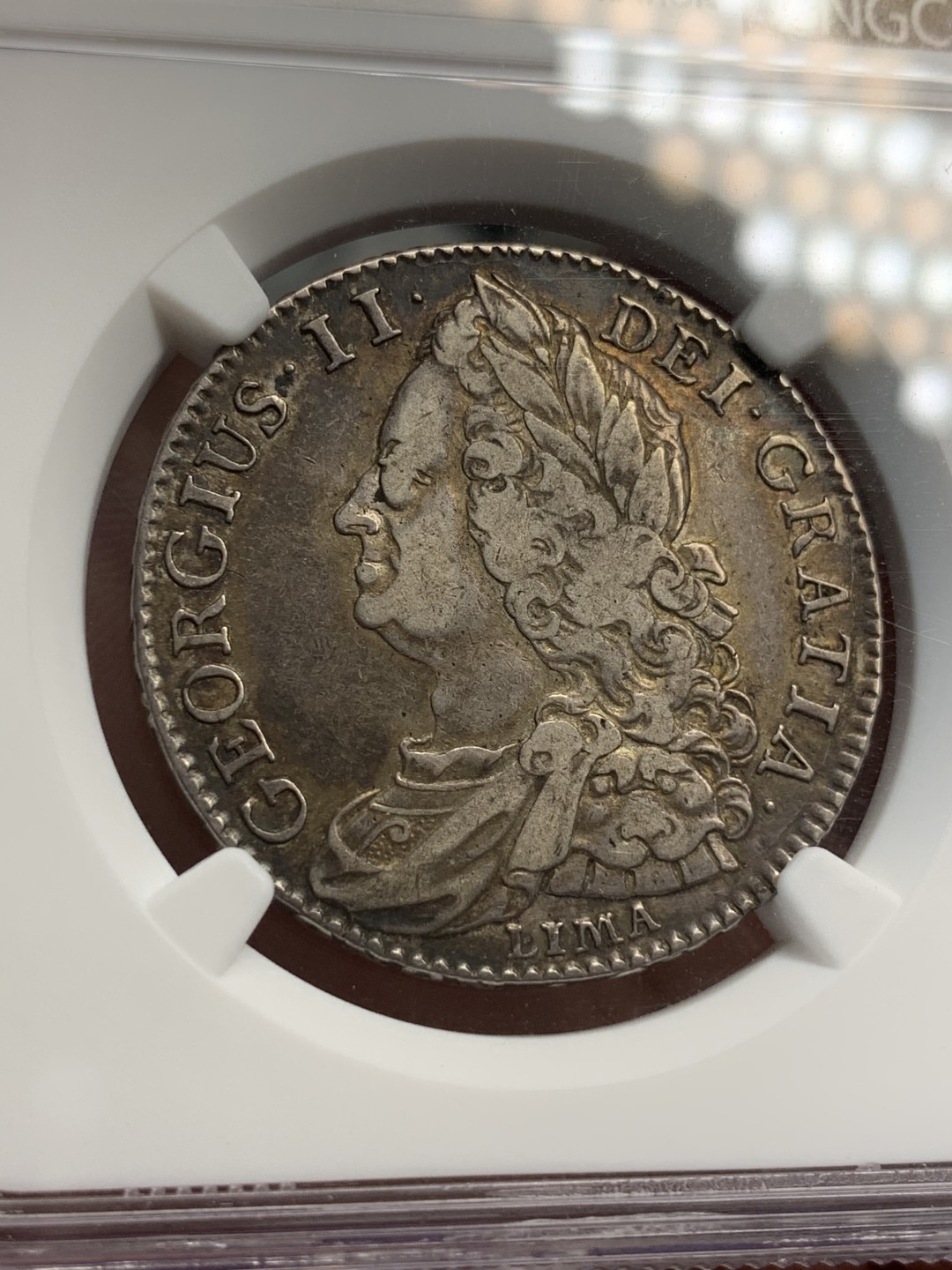 《竞宝斋》第69场-本周日，周一，周四.3场连拍（全场不限金额包邮） NGC XF45 英国 1745年乔治二世 半克朗 LIMA 版银币 磨损小给45有点屈才 包浆非常好