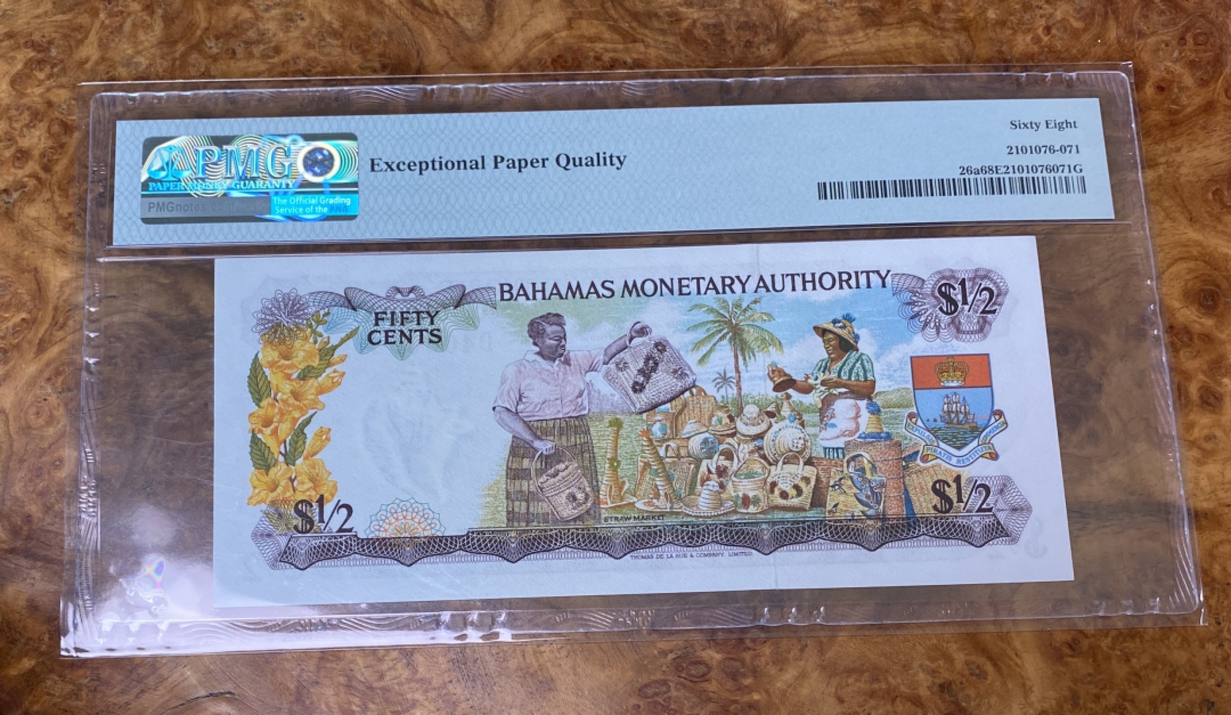 Chase Auction 第15期 - - 民国钞，外钞高分场（2022最后一期） 1968年巴哈马1/2元，PMG68分，女王彩背！冠军分！