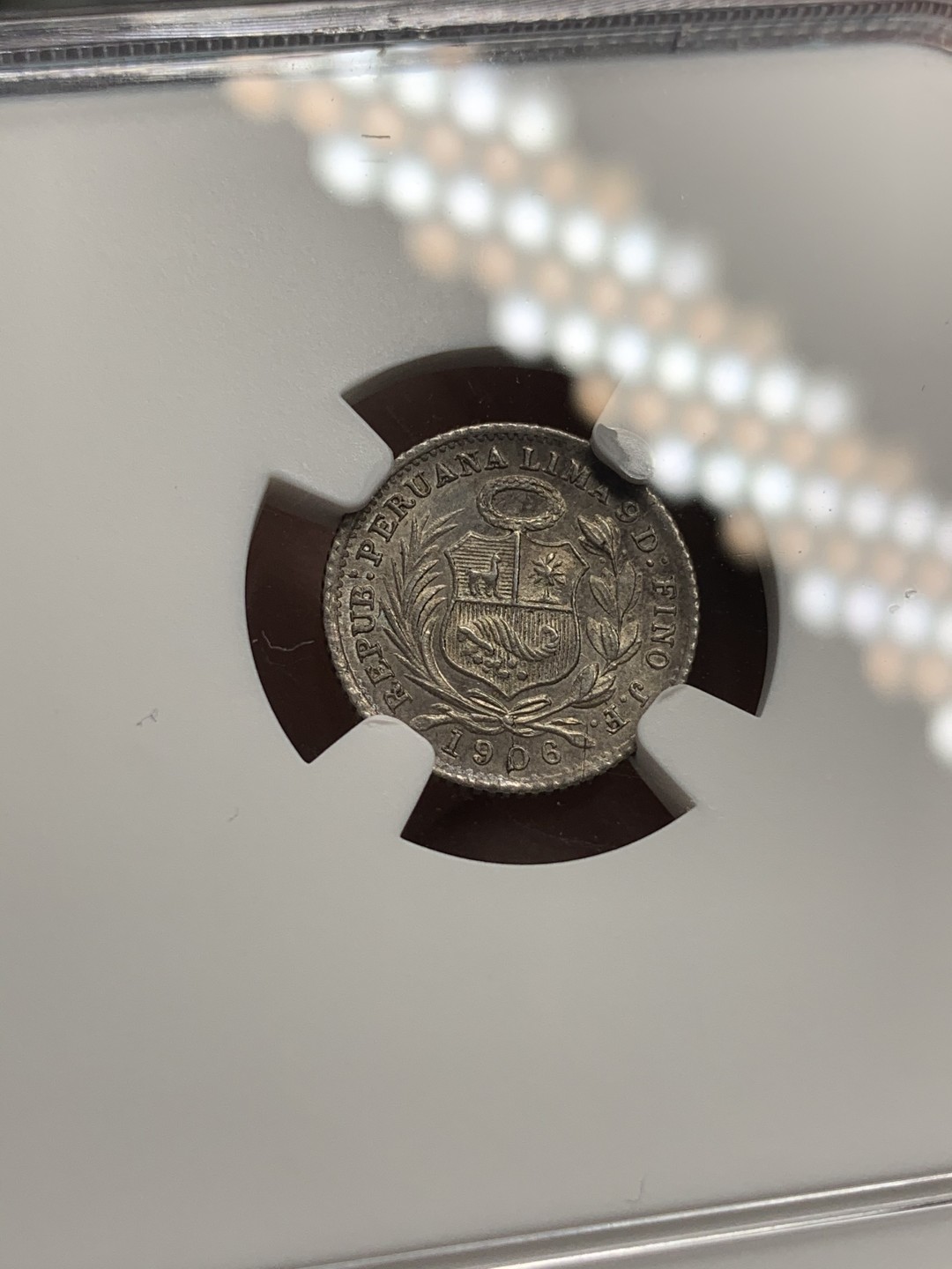 《竞宝斋》第69场-本周日，周一，周四.3场连拍（全场不限金额包邮） NGC-MS62 秘鲁 1906 JF年 坐人 1/2D 银币 南美大热稀少品质 辅币比较少见