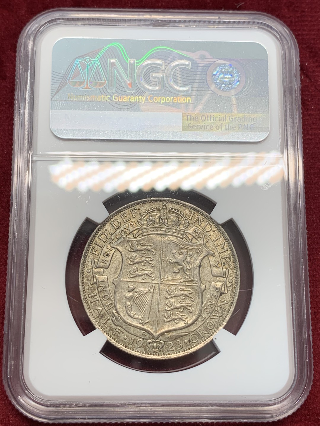 《竞宝斋》第69场-本周日，周一，周四.3场连拍（全场不限金额包邮） NGC-AU58 英国 1923年 乔五 1/2克朗 银币 好品带光