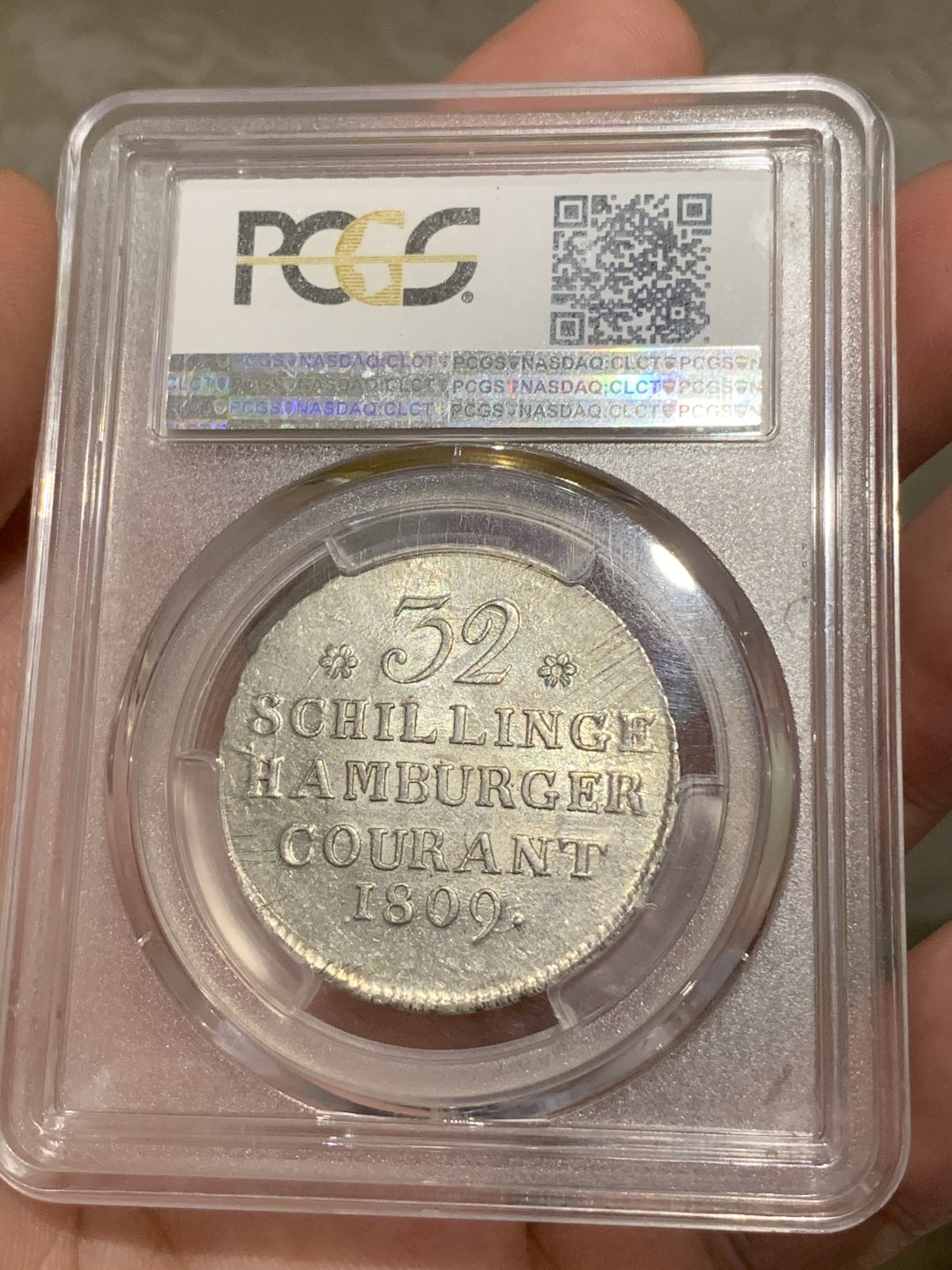 《竞宝斋》第69场-本周日，周一，周四.3场连拍（全场不限金额包邮） PCGS MS63 德国 汉堡自由市 1809年 32先令 银币 历经200年 难得状态