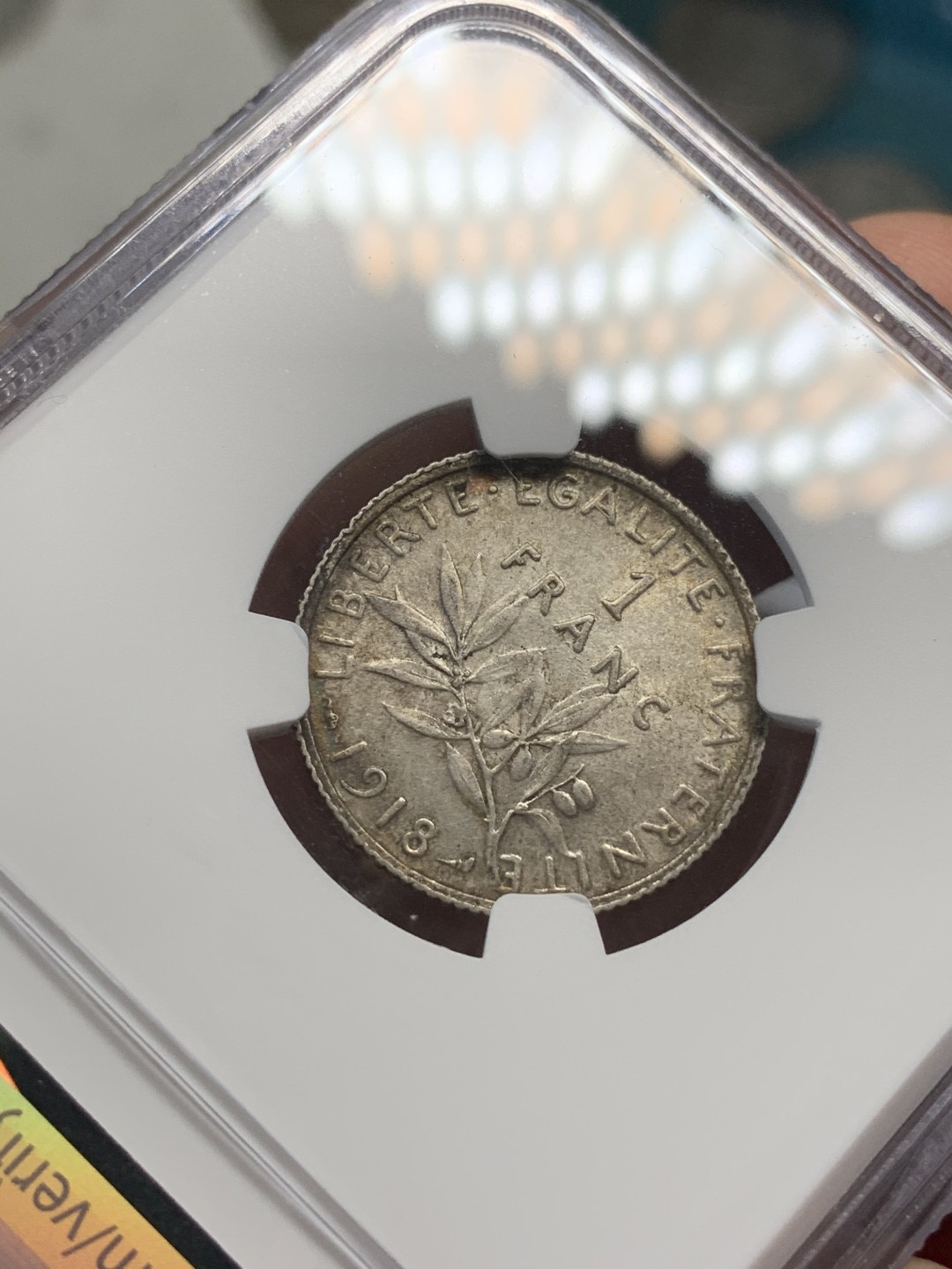 《竞宝斋》第69场-本周日，周一，周四.3场连拍（全场不限金额包邮） NGC AU 58 法国 1918年 行走 女神 1法郎 银币 早期品种 罗蒂设计 金色包浆 非常好