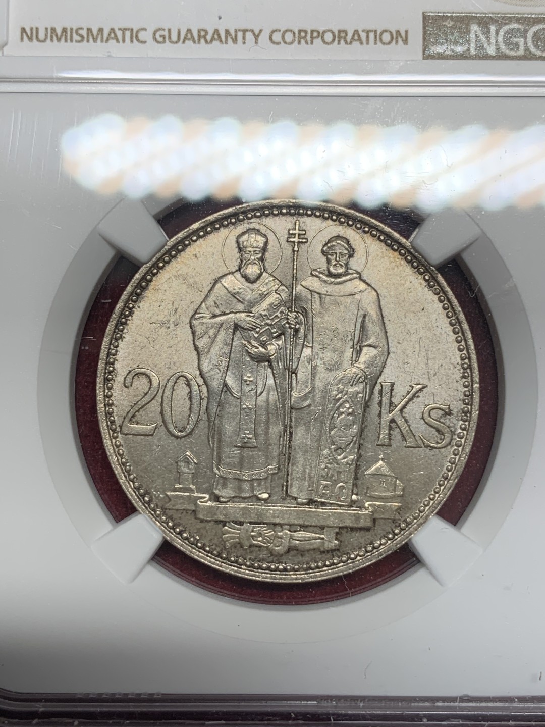 《竞宝斋》第69场-本周日，周一，周四.3场连拍（全场不限金额包邮） NGC-MS63 斯洛伐克 1941年 20克朗 银币 稀少品种顶级状态