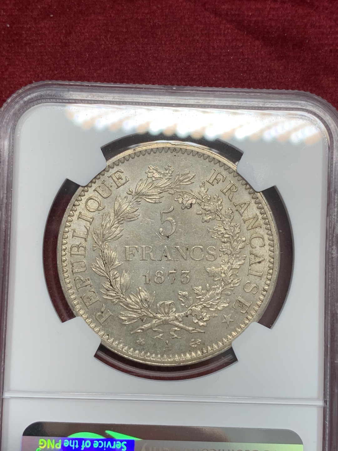 《竞宝斋》第69场-本周日，周一，周四.3场连拍（全场不限金额包邮） NGC-MS63 法国1873-A年 大力神 5法郎大银币 原光好品 状态一流