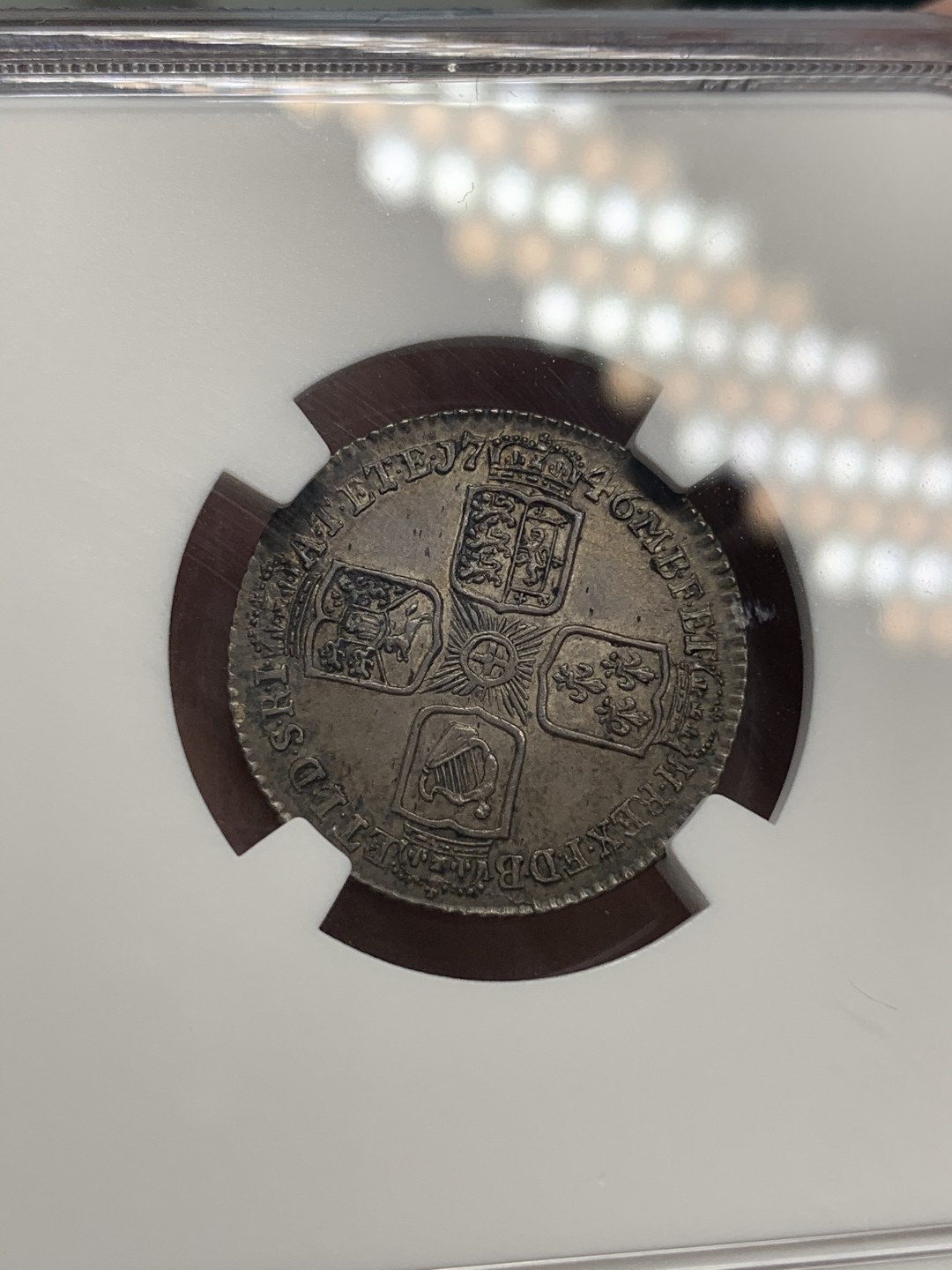 《竞宝斋》第69场-本周日，周一，周四.3场连拍（全场不限金额包邮） NGC MS62 1746年英国乔治二世6便士LIMA版 热门版别，醇黑包浆，高点俱在，62有些低评了