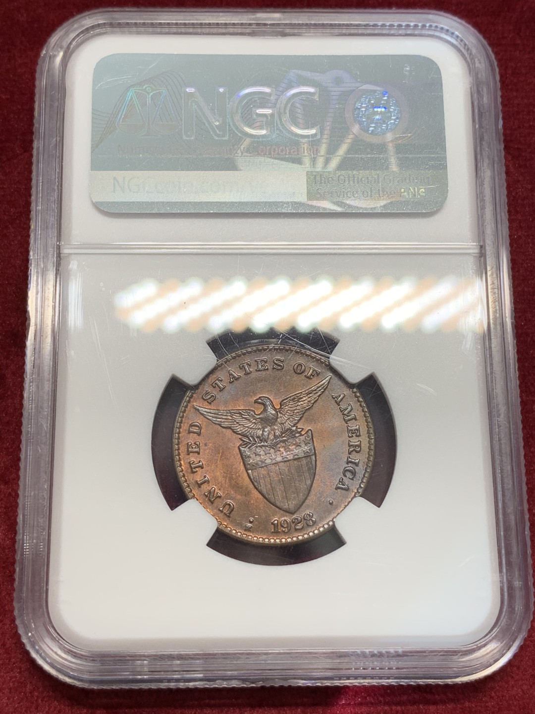 《竞宝斋》第69场-本周日，周一，周四.3场连拍（全场不限金额包邮） NGC MS64bn 美属菲律宾 1928年1分铜币 少见早期大版 好品少见 转光好状态