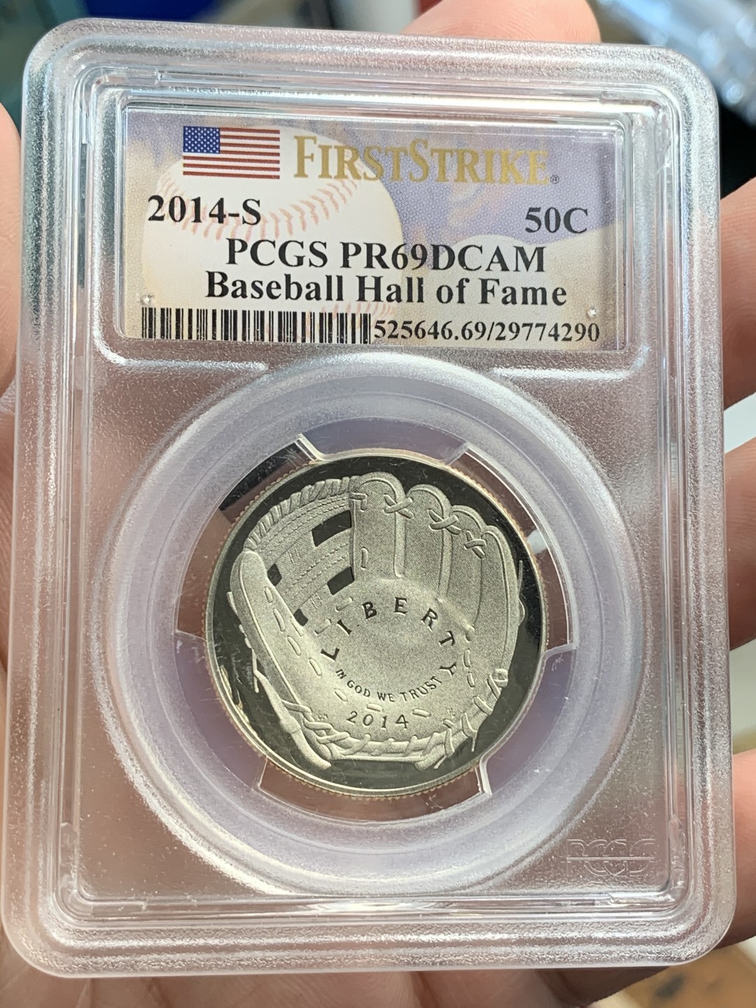 《竞宝斋》第69场-本周日，周一，周四.3场连拍（全场不限金额包邮） PCGS PR69CAM 美国 2014年 棒球名人堂异形 半美元 铜镍币 美国第一枚异性凹形纪念币