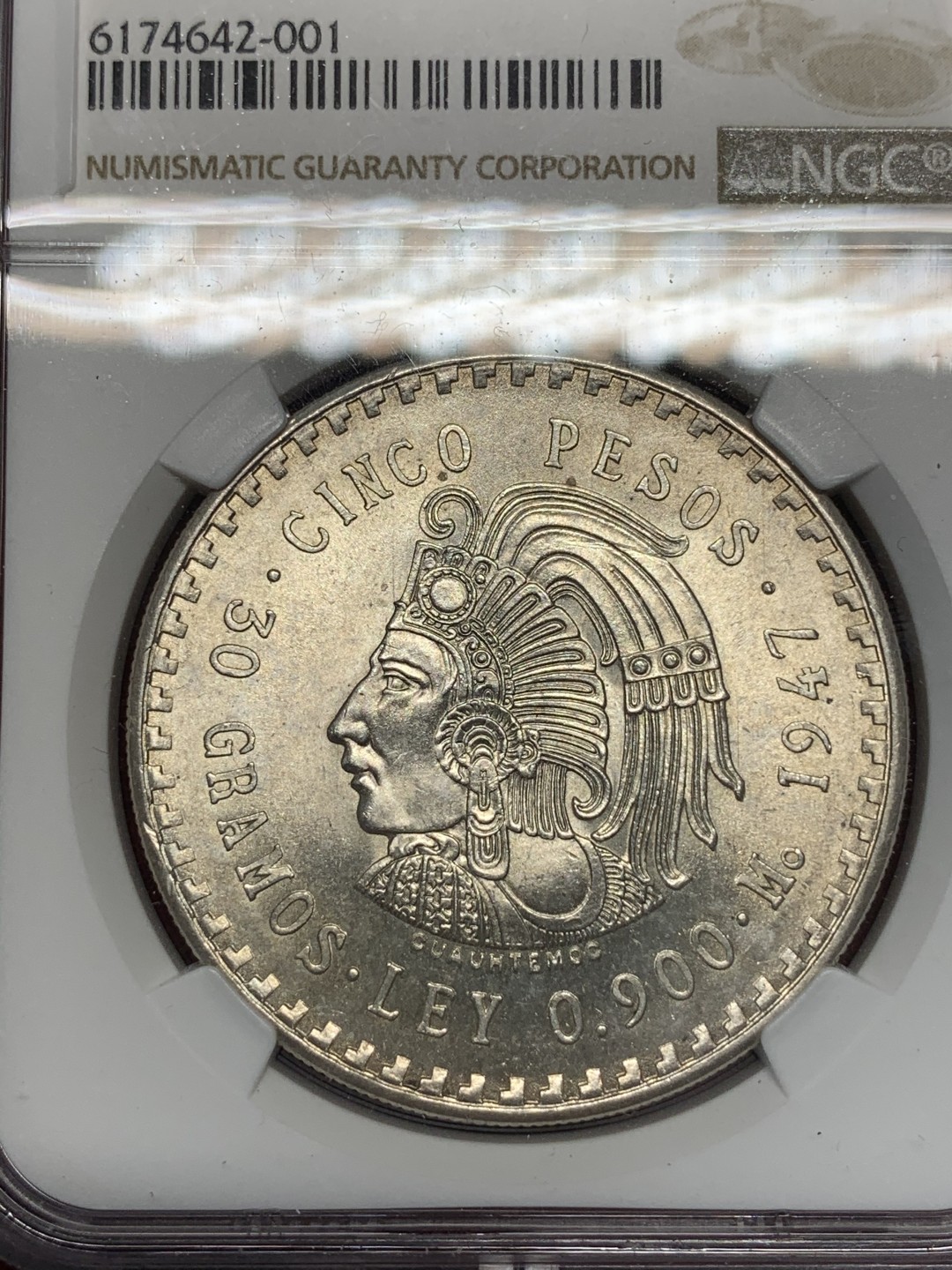 《竞宝斋》第69场-本周日，周一，周四.3场连拍（全场不限金额包邮） NGC-MS64 墨西哥 1947年 印第安人头像5比索 大银币 顶级好品