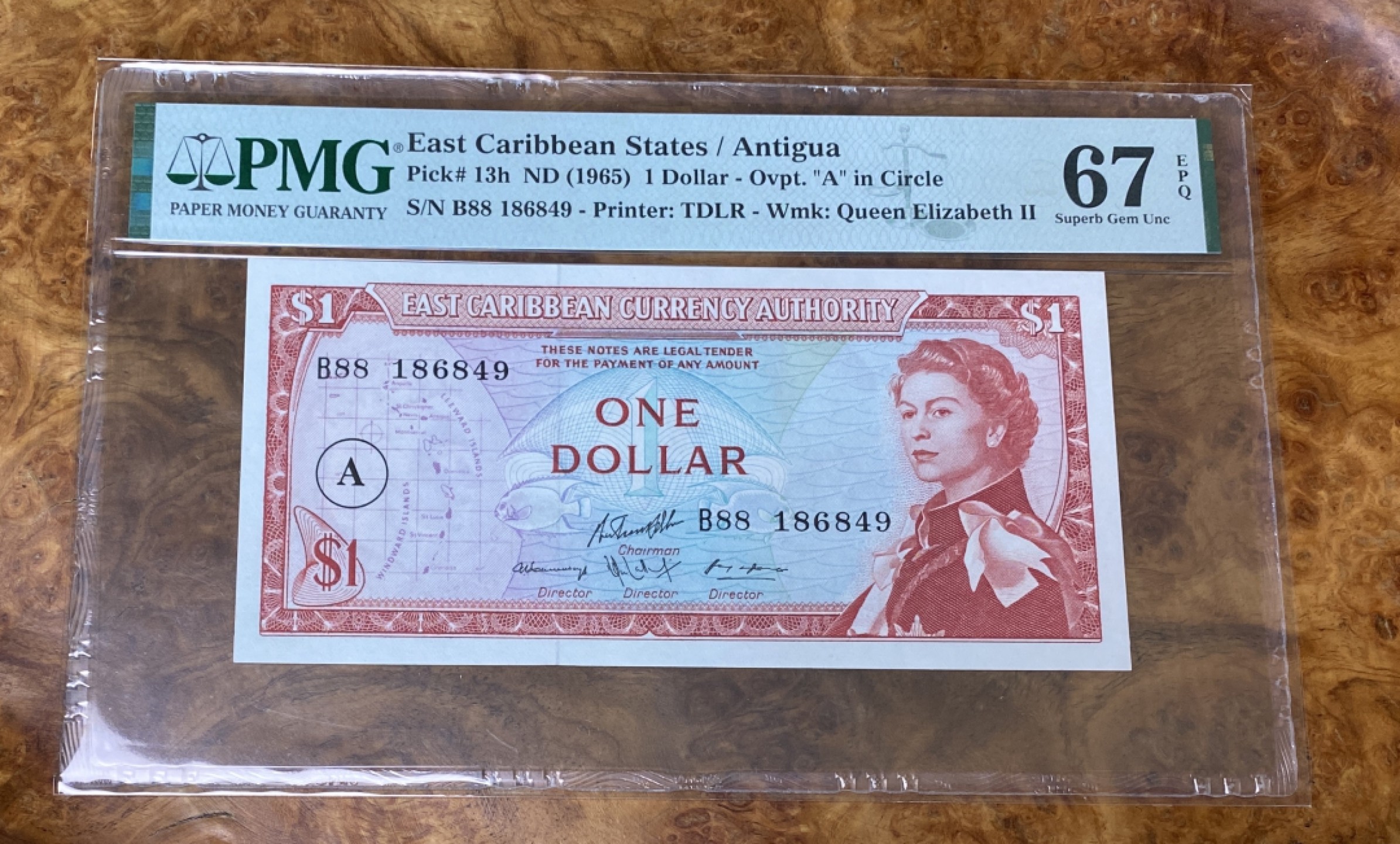 Chase Auction 第15期 - - 民国钞，外钞高分场（2022最后一期） 1965年东加勒比1元，PMG67分，安提瓜版稀少！只有四枚更高分！