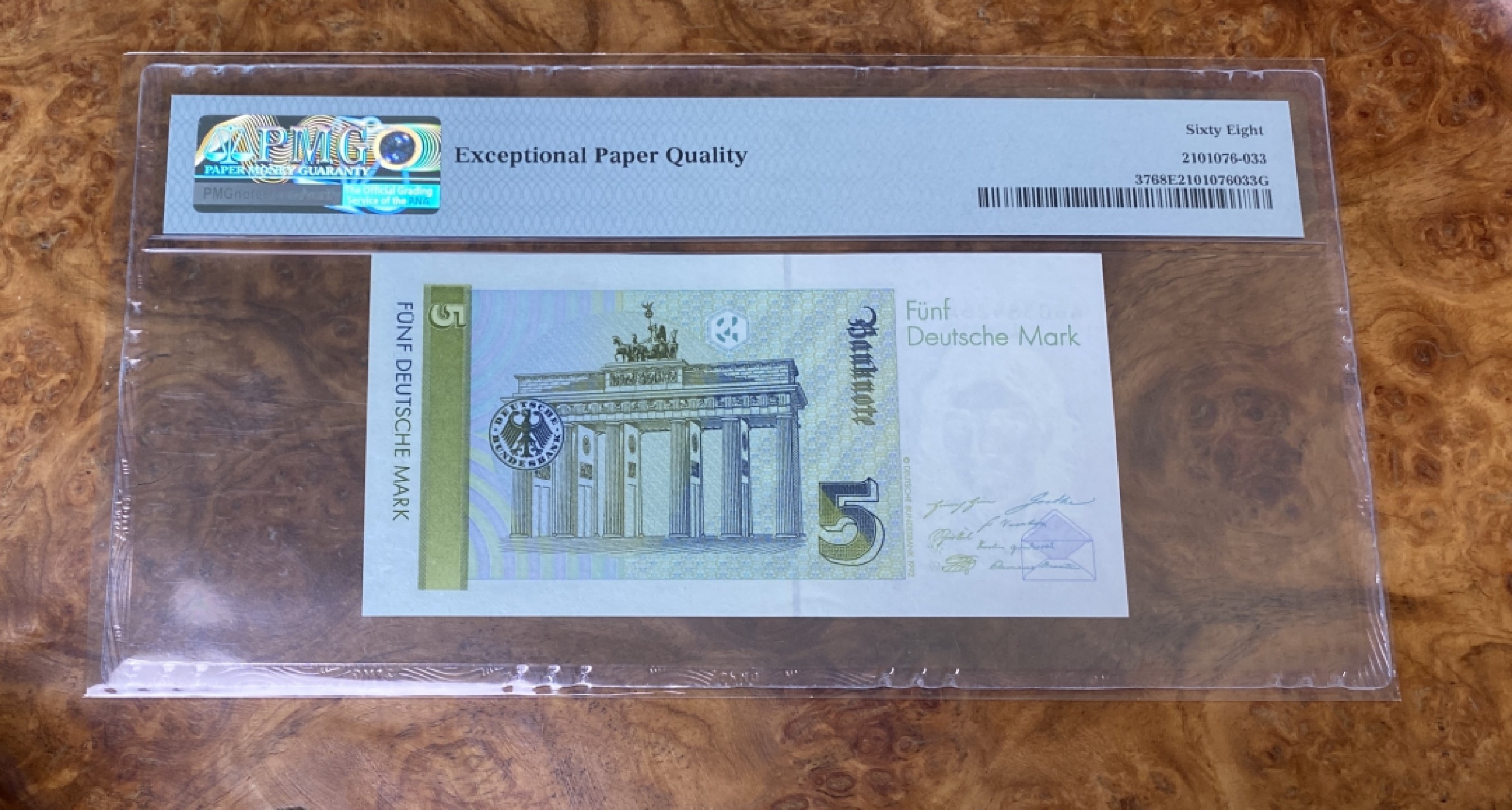 Chase Auction 第15期 - - 民国钞，外钞高分场（2022最后一期） 1991年德国5马克，PMG68分，AA首发冠！亚军分，更高分数只有两枚！