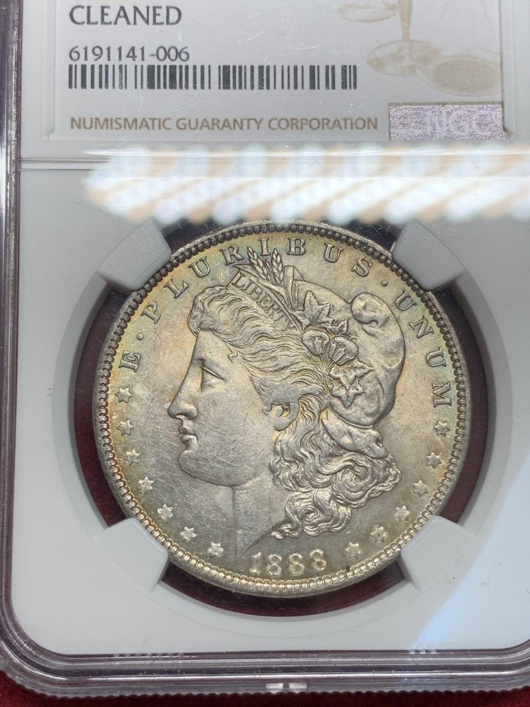 《竞宝斋》第69场-本周日，周一，周四.3场连拍（全场不限金额包邮） NGC UNC 1888年 吉祥好年份 美国摩根一美元银币 费城造币厂 原卷出品 上海NGC错杀 无明显清洗痕迹