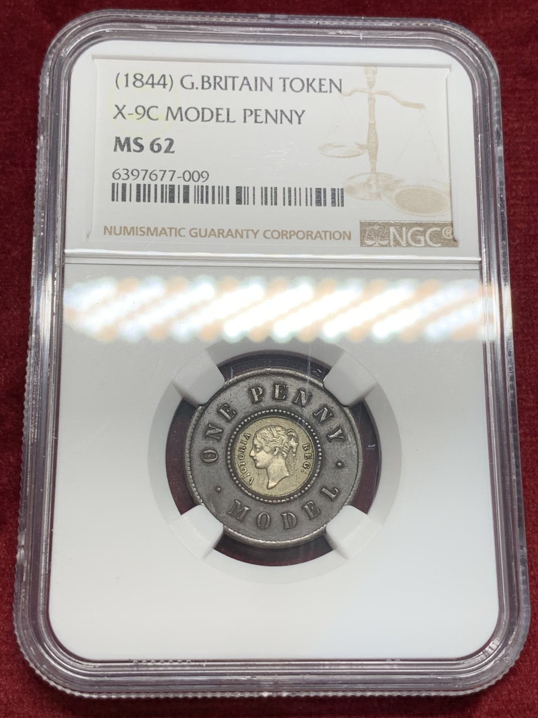 《竞宝斋》第69场-本周日，周一，周四.3场连拍（全场不限金额包邮） NGC-MS62英国（1844年）一便士双色代币