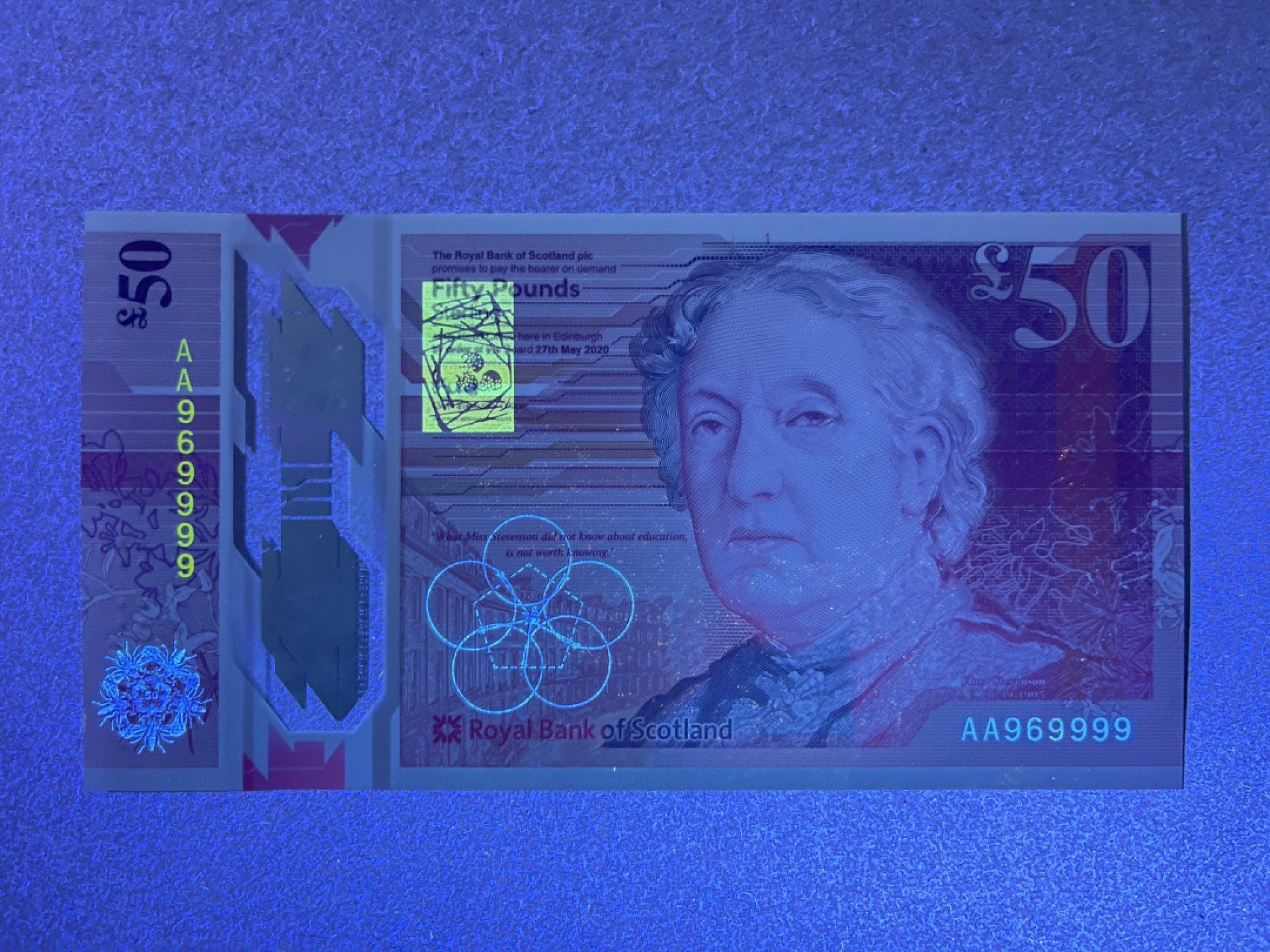 《张总收藏》63期——外币精选 苏格兰50镑 UNC 2020年塑料钞 AA冠 9999狮子号