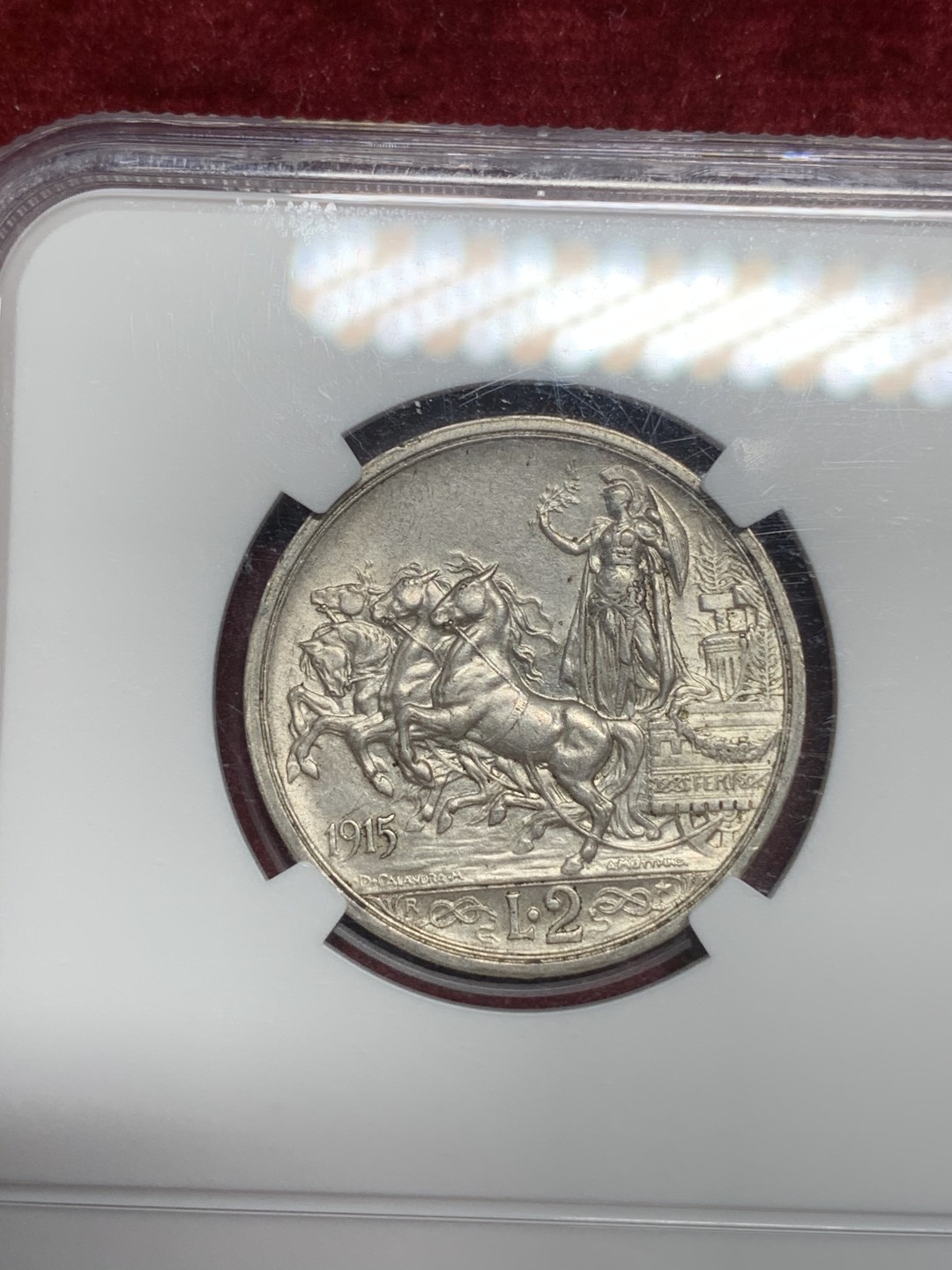 《竞宝斋》第69场-本周日，周一，周四.3场连拍（全场不限金额包邮） NGC MS62 意大利1915年马车2里拉银币