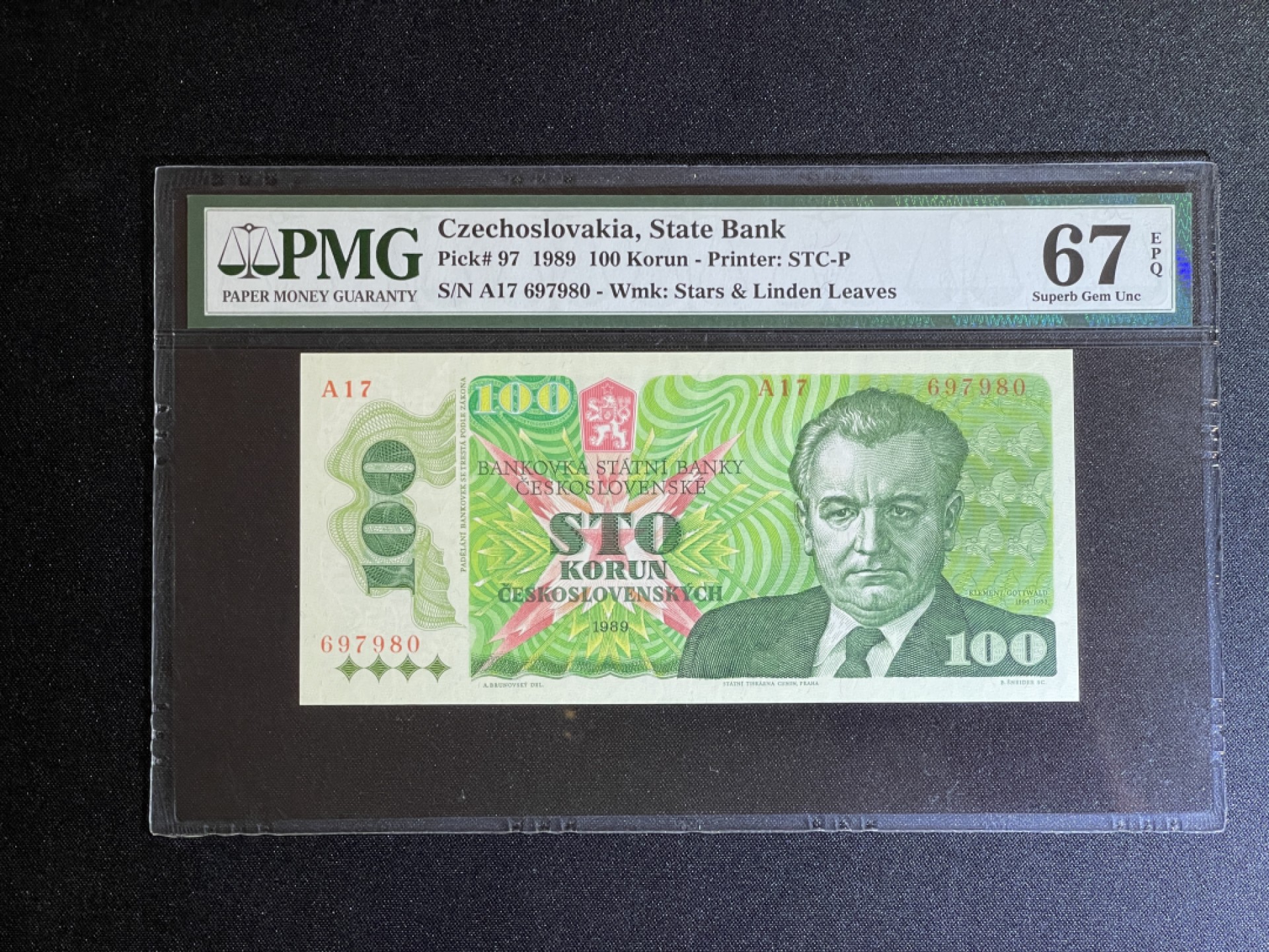 《张总收藏》63期——外币精选 捷克斯洛伐克 PMG67E 1989年 P-97
