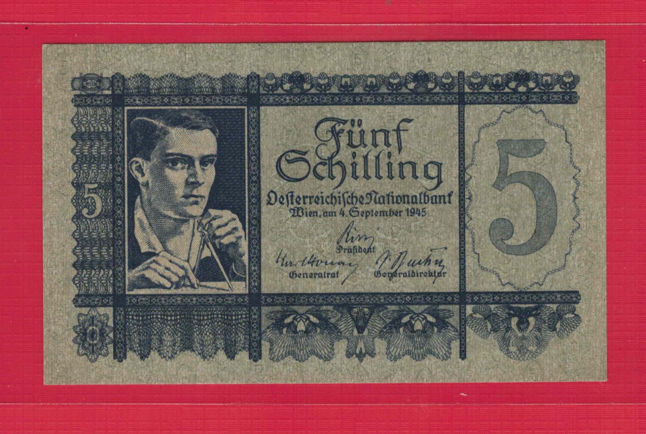 奥地利1945年5先令 克劳斯目录P-121 实物如图 UNC   
