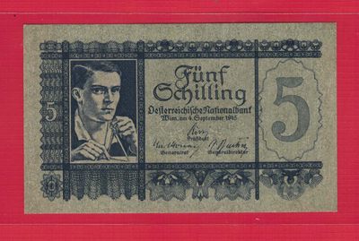 奥地利1945年5先令 克劳斯目录P-121 实物如图 UNC    - 奥地利1945年5先令 克劳斯目录P-121 实物如图 UNC   