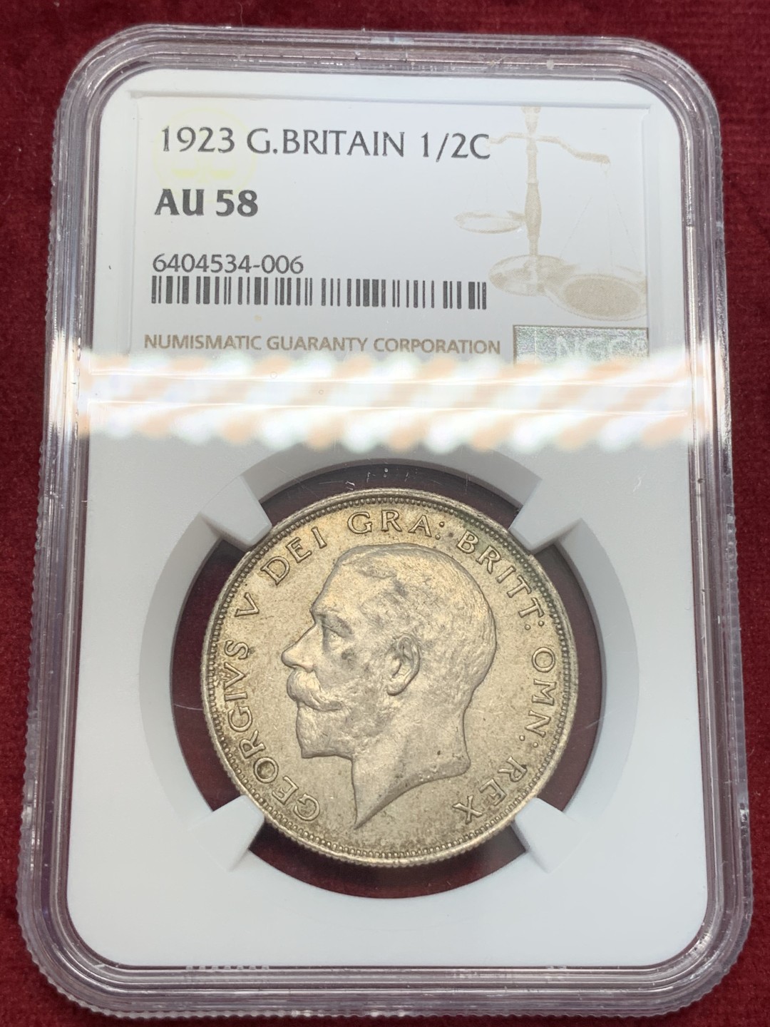 《竞宝斋》第69场-本周日，周一，周四.3场连拍（全场不限金额包邮） NGC-AU58 英国 1923年 乔五 1/2克朗 银币 好品带光