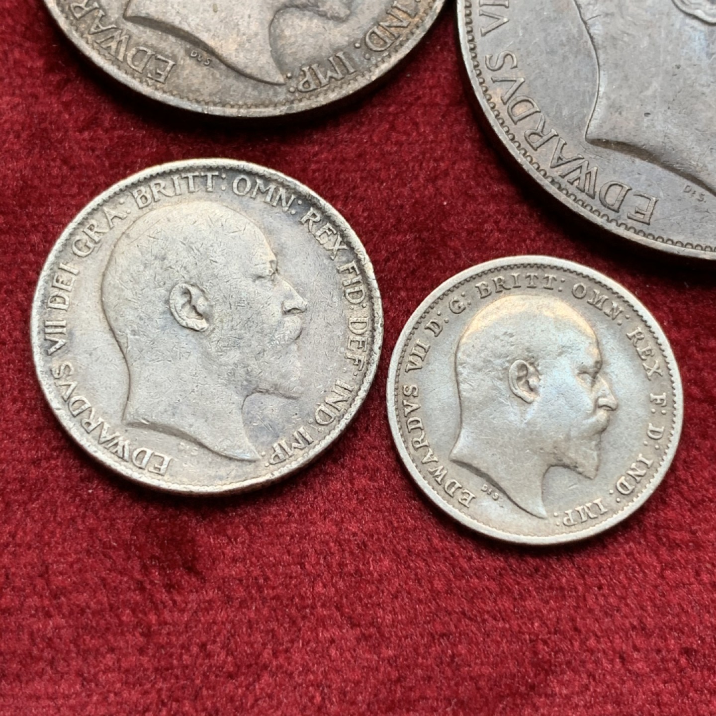 《竞宝斋》第69场-本周日，周一，周四.3场连拍（全场不限金额包邮） 4枚一起，英国爱德华七世 银币2枚，铜币2枚合计4枚 好品裸币