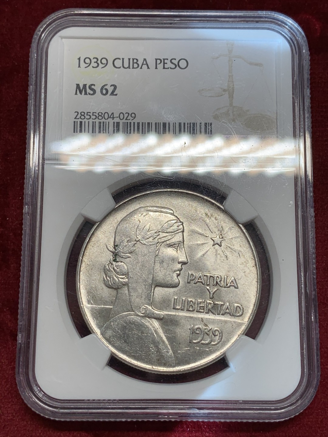 《竞宝斋》第69场-本周日，周一，周四.3场连拍（全场不限金额包邮） NGC MS62 古巴1939年经典ABC女神一比索银币