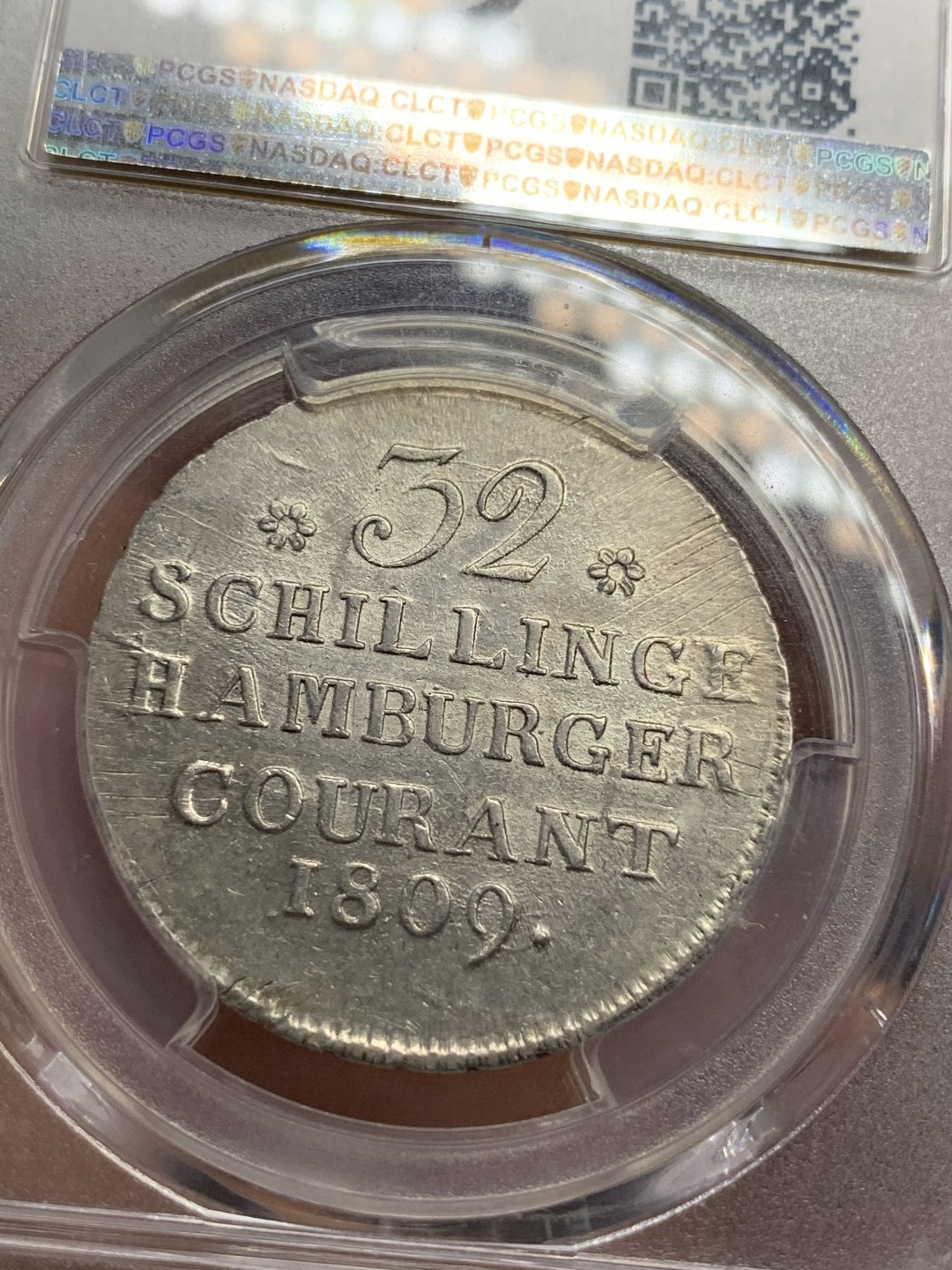 《竞宝斋》第69场-本周日，周一，周四.3场连拍（全场不限金额包邮） PCGS MS63 德国 汉堡自由市 1809年 32先令 银币 历经200年 难得状态