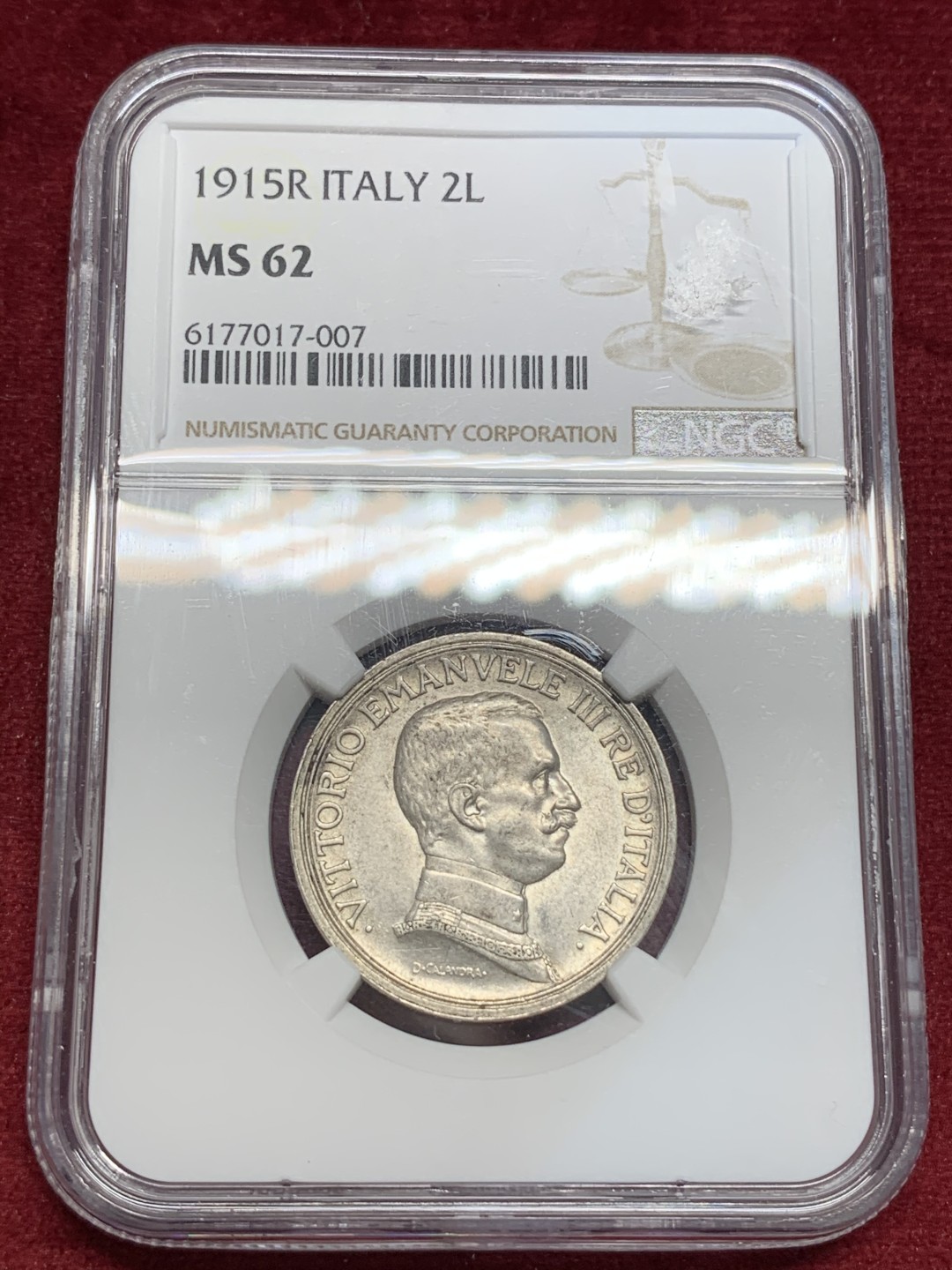 《竞宝斋》第69场-本周日，周一，周四.3场连拍（全场不限金额包邮） NGC MS62 意大利1915年马车2里拉银币