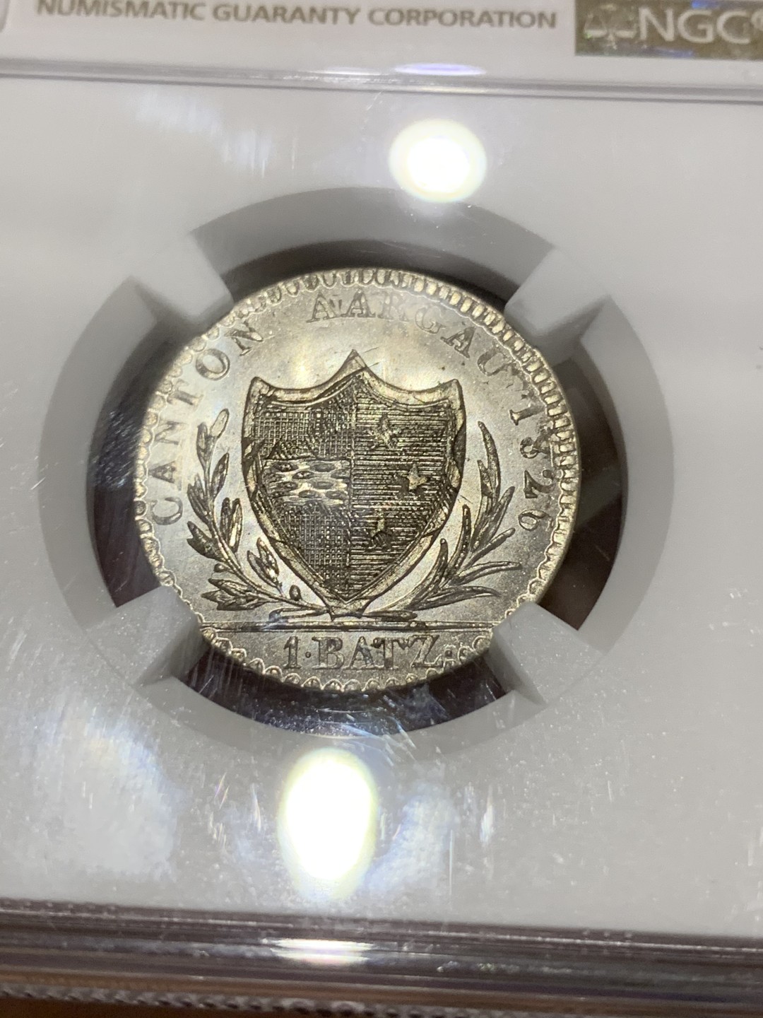 《竞宝斋》第69场-本周日，周一，周四.3场连拍（全场不限金额包邮） NGC MS67 1826年瑞士阿尔高1巴增银币 顶级高分，冠军分，亮晶晶的原银色，保存的很好