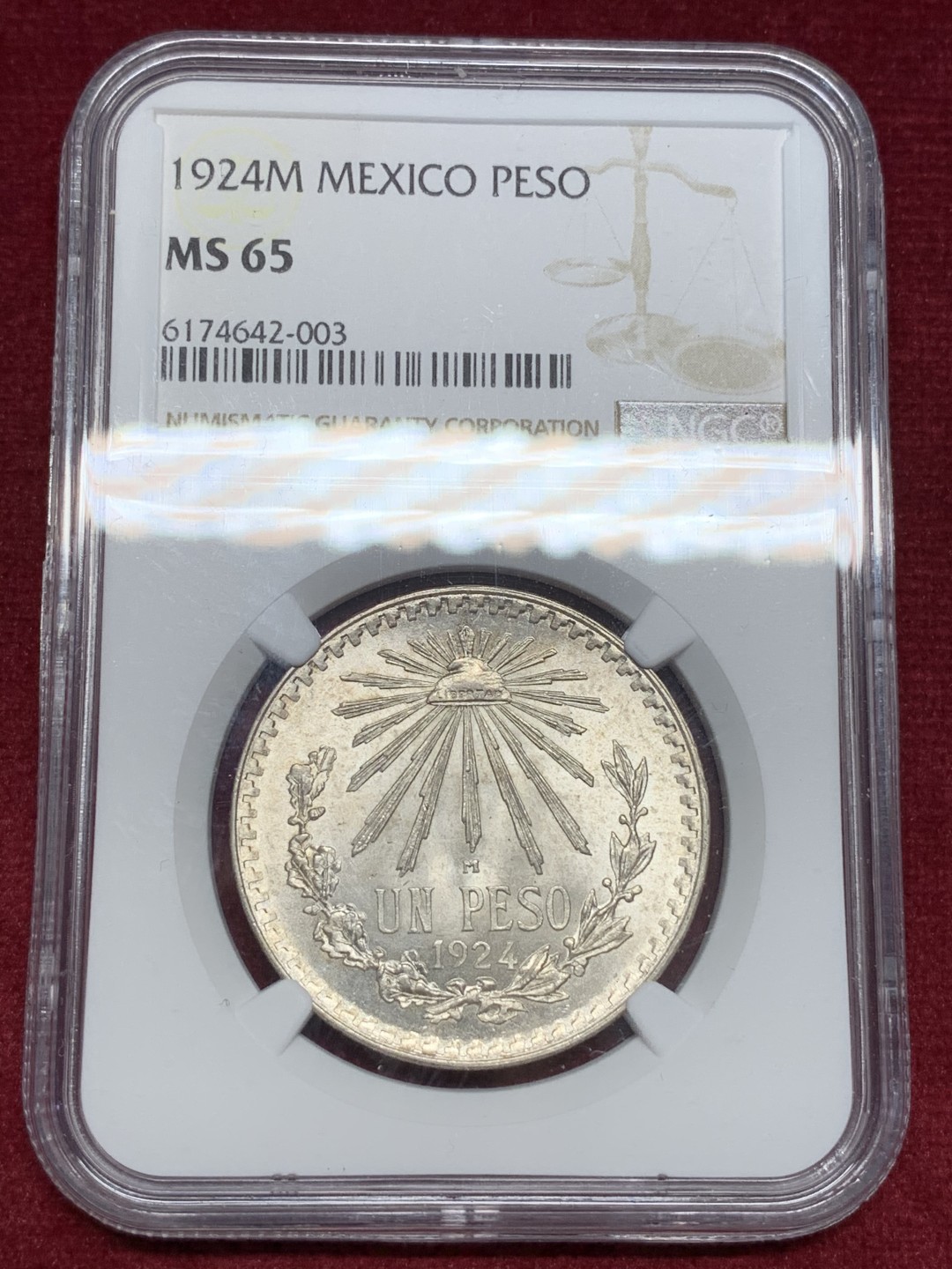 《竞宝斋》第69场-本周日，周一，周四.3场连拍（全场不限金额包邮） NGC-MS65 墨西哥 1924年 鹰洋 大银币 顶级车轮光 非常漂亮