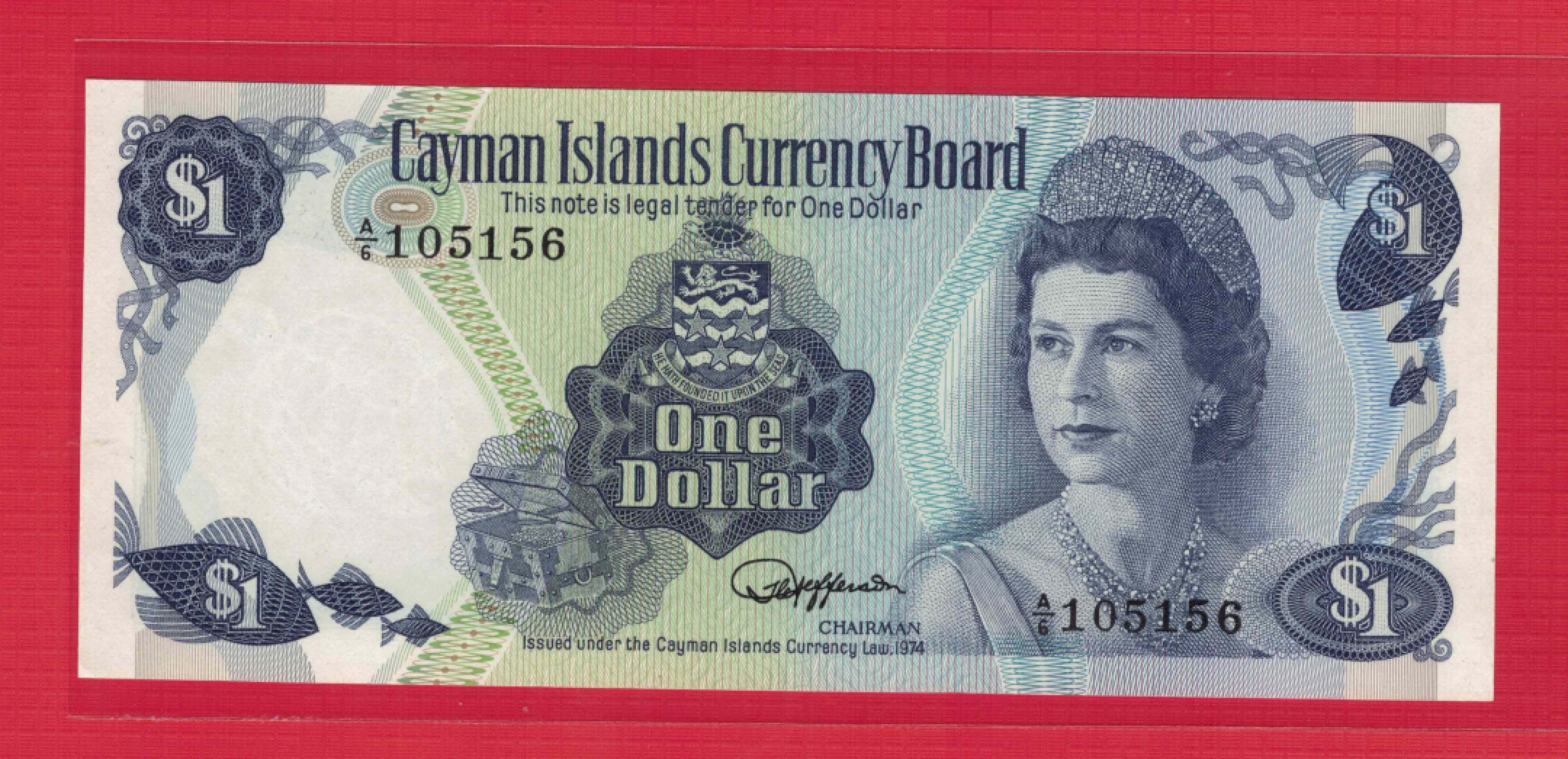 开曼群岛(开曼)1974年(1985年)1元 无47 美洲纸币 实物如图 UNC 