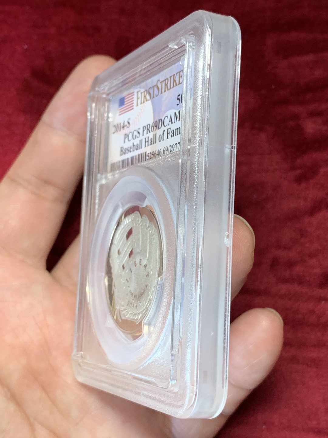 《竞宝斋》第69场-本周日，周一，周四.3场连拍（全场不限金额包邮） PCGS PR69CAM 美国 2014年 棒球名人堂异形 半美元 铜镍币 美国第一枚异性凹形纪念币