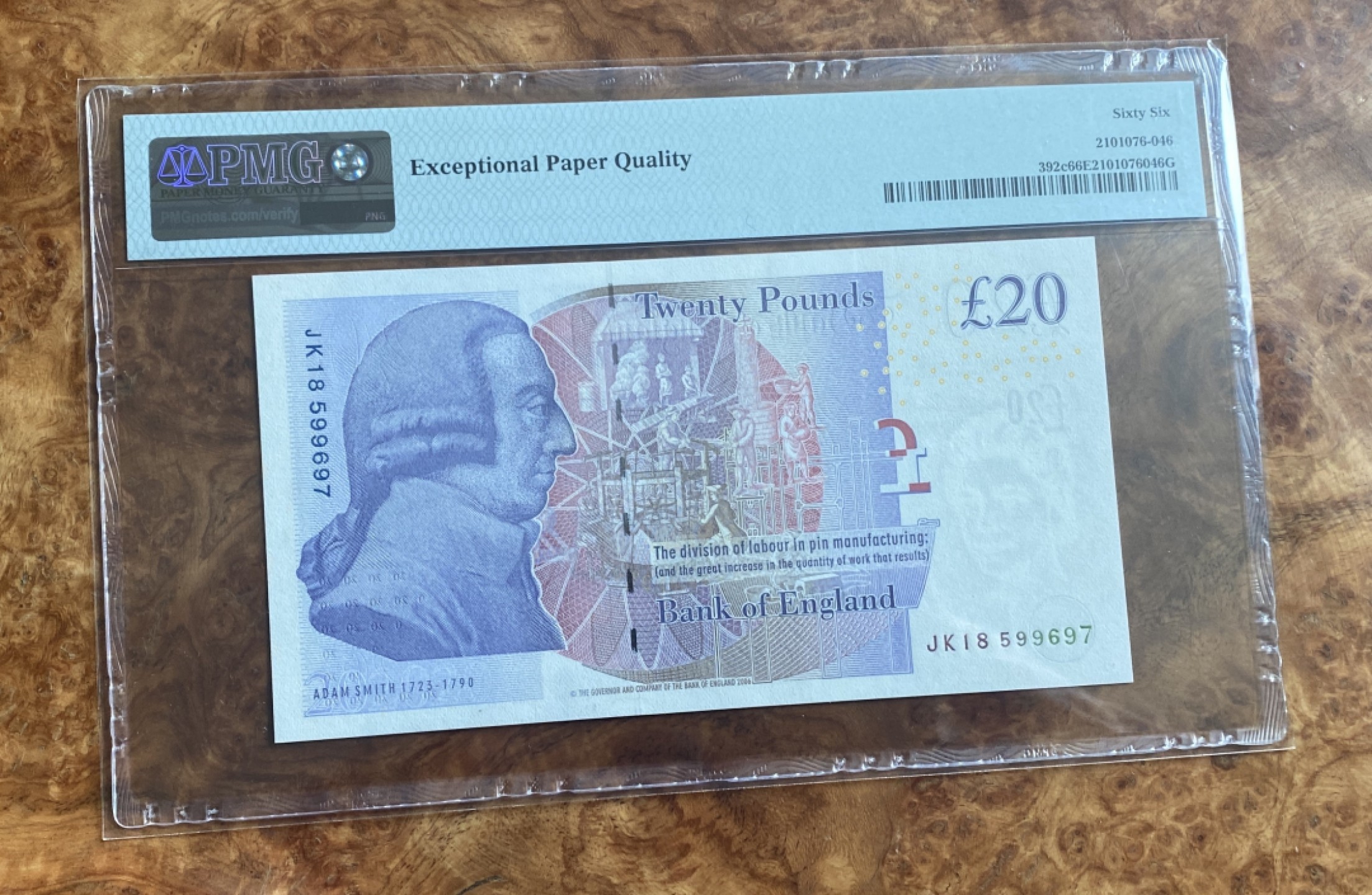 Chase Auction 第15期 - - 民国钞，外钞高分场（2022最后一期） 2006年英国20镑，PMG66分，亚当斯密头像！