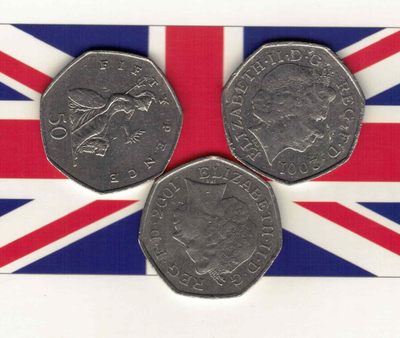 英国2001年50便士 实物如图      - 英国2001年50便士 实物如图     