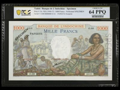 法属大溪地1000法郎 PCGS64PPQ - 法属大溪地1000法郎 PCGS64PPQ
