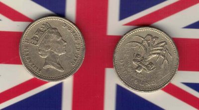英国1990年1镑 流通品 实物图       - 英国1990年1镑 流通品 实物图      