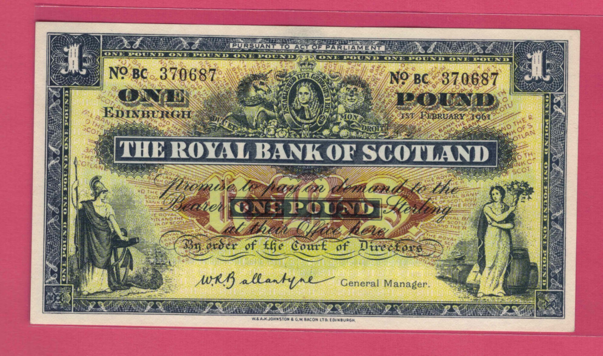 苏格兰(皇家银行)1961年1镑 P-324b UNC     