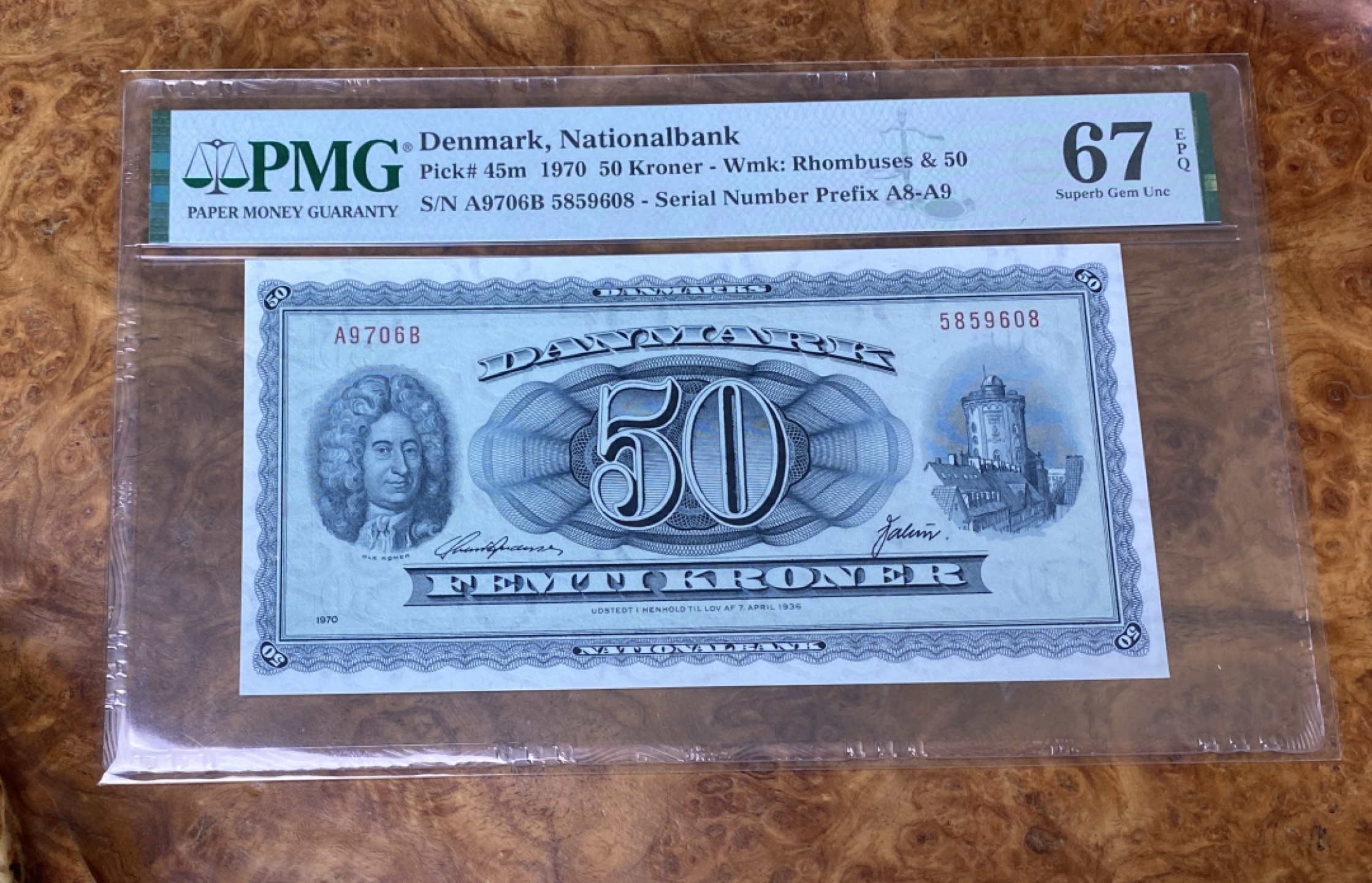 Chase Auction 第15期 - - 民国钞，外钞高分场（2022最后一期） 1970年丹麦50克朗，PMG67分！冠军分！
