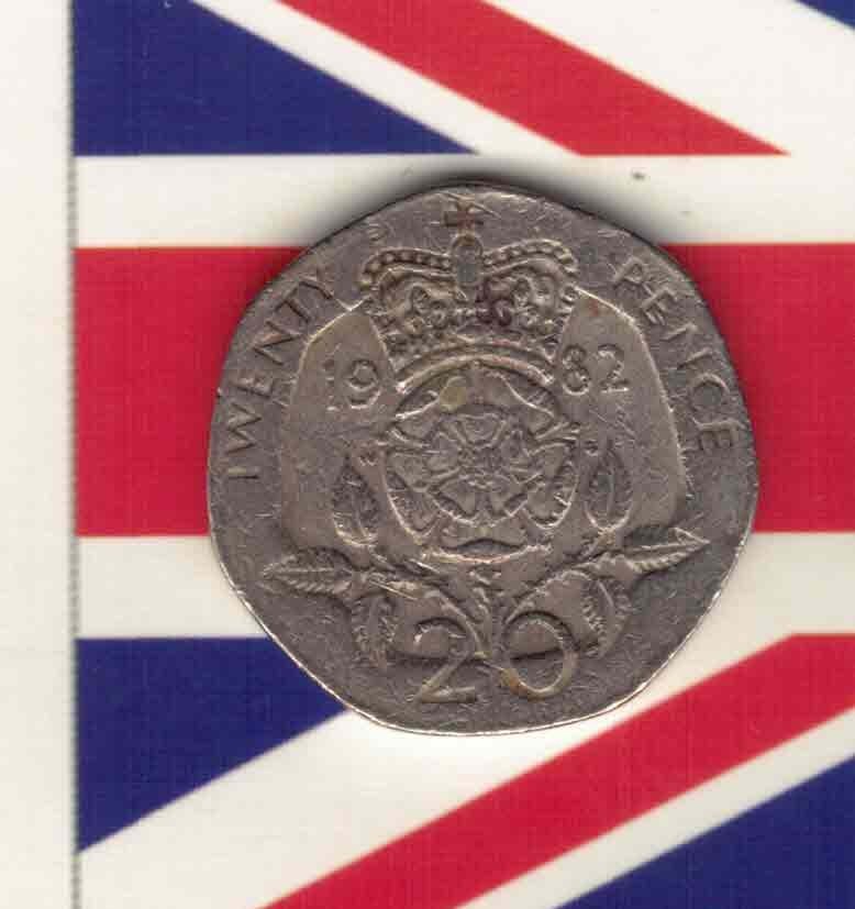 英国1982年20便士实物如图     