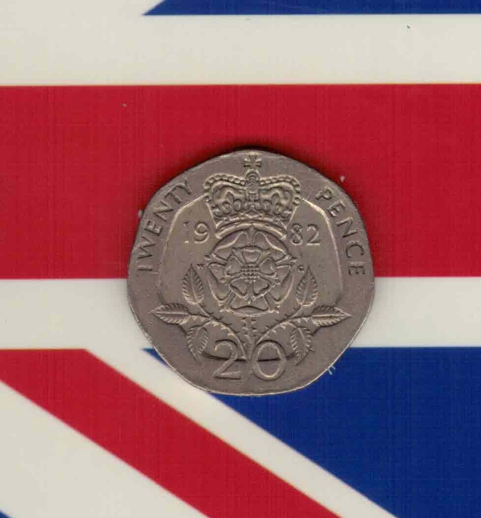 英国1982年20便士实物如图     