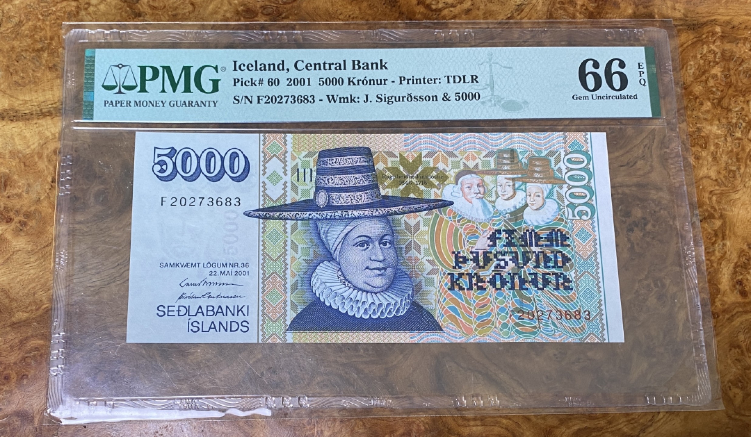 Chase Auction 第15期 - - 民国钞，外钞高分场（2022最后一期） 2001年冰岛5000克朗，PMG66分！