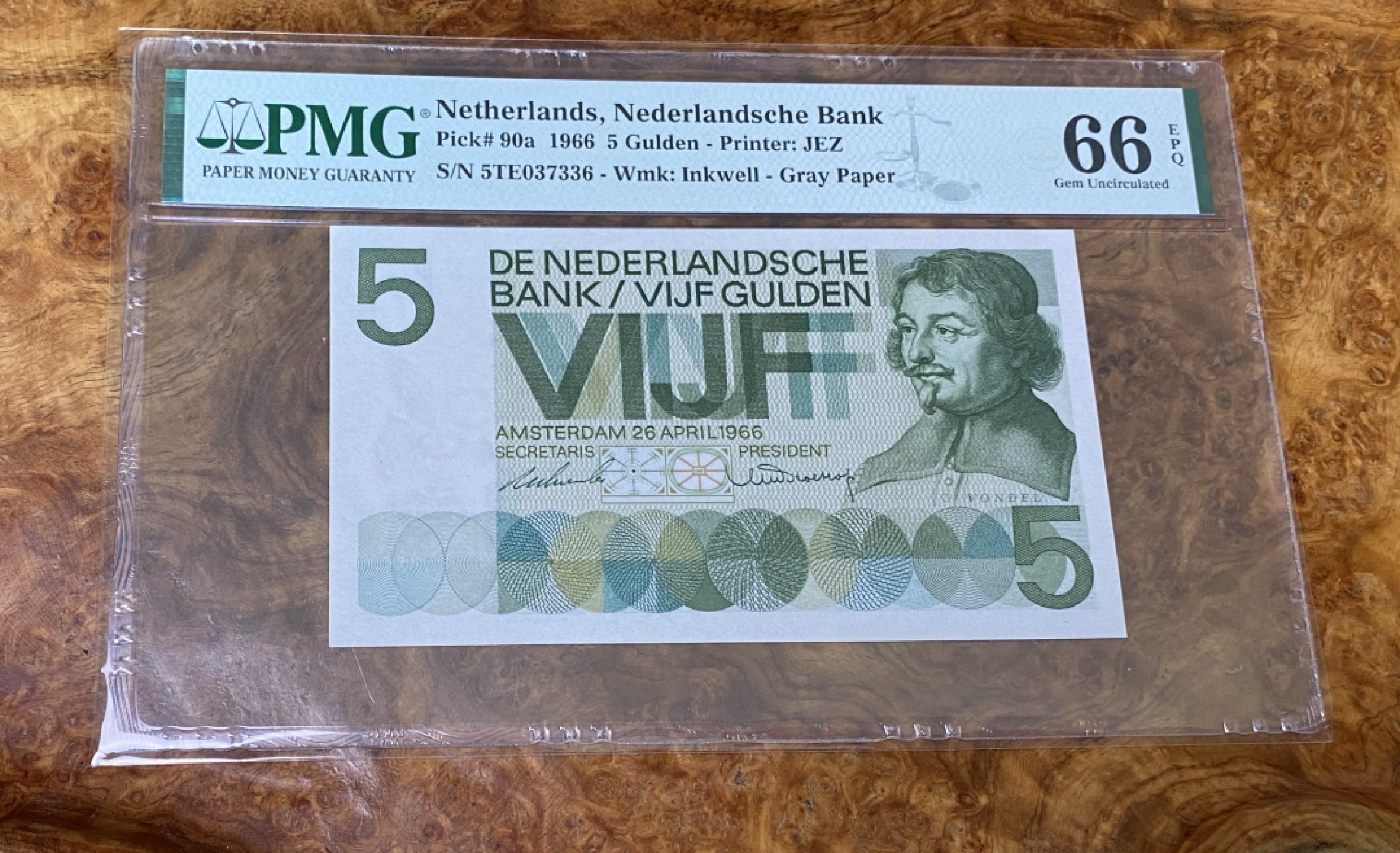 Chase Auction 第15期 - - 民国钞，外钞高分场（2022最后一期） 1966年荷兰5盾，PMG66分！