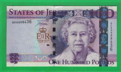 泽西岛2012年100镑 女王登基60周年纪念钞 实物如图 UNC         - 泽西岛2012年100镑 女王登基60周年纪念钞 实物如图 UNC        