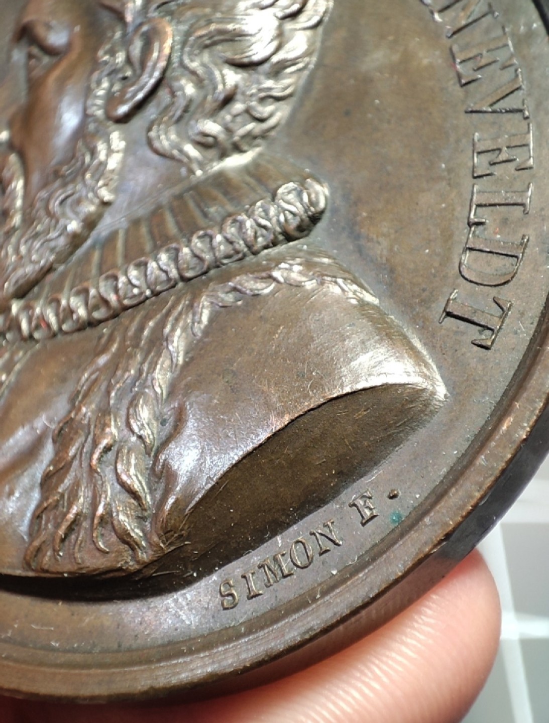 gush小明220705 荷兰让.德奥尔登巴内维尔特纪念铜章 高浮雕，品相不错，约1850前后