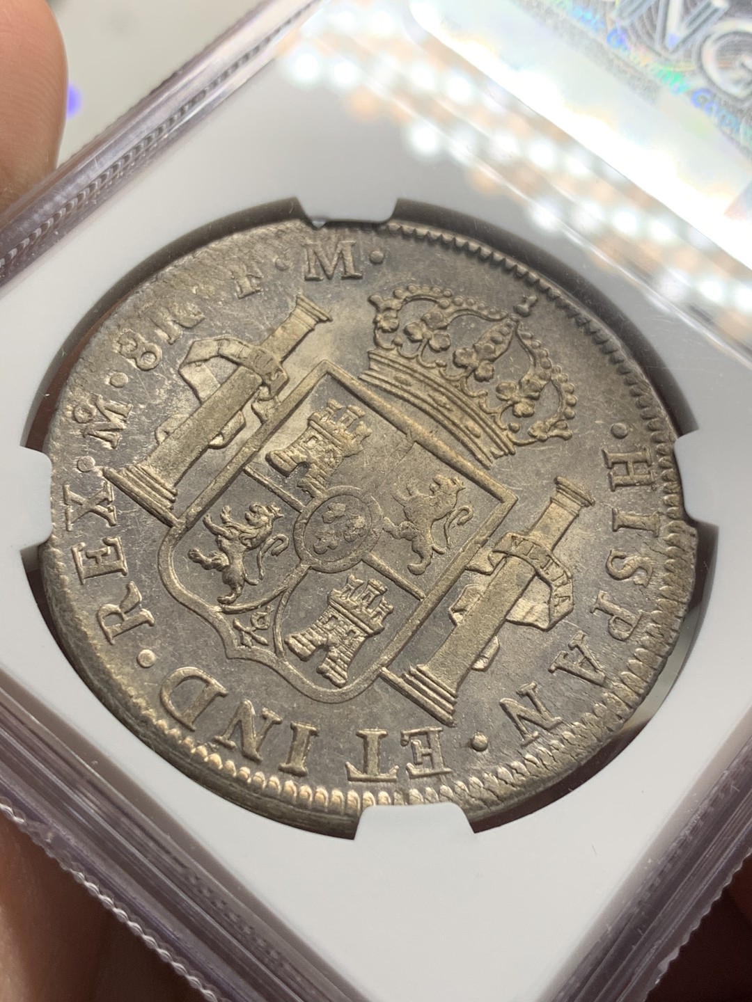 《竞宝斋》西.葡及其殖民地国家专场-第70场（全场不限金额包邮） NGC-AU58 墨西哥双柱 卡四 1796年  早期 8R双柱大银币 原味深打 底板好