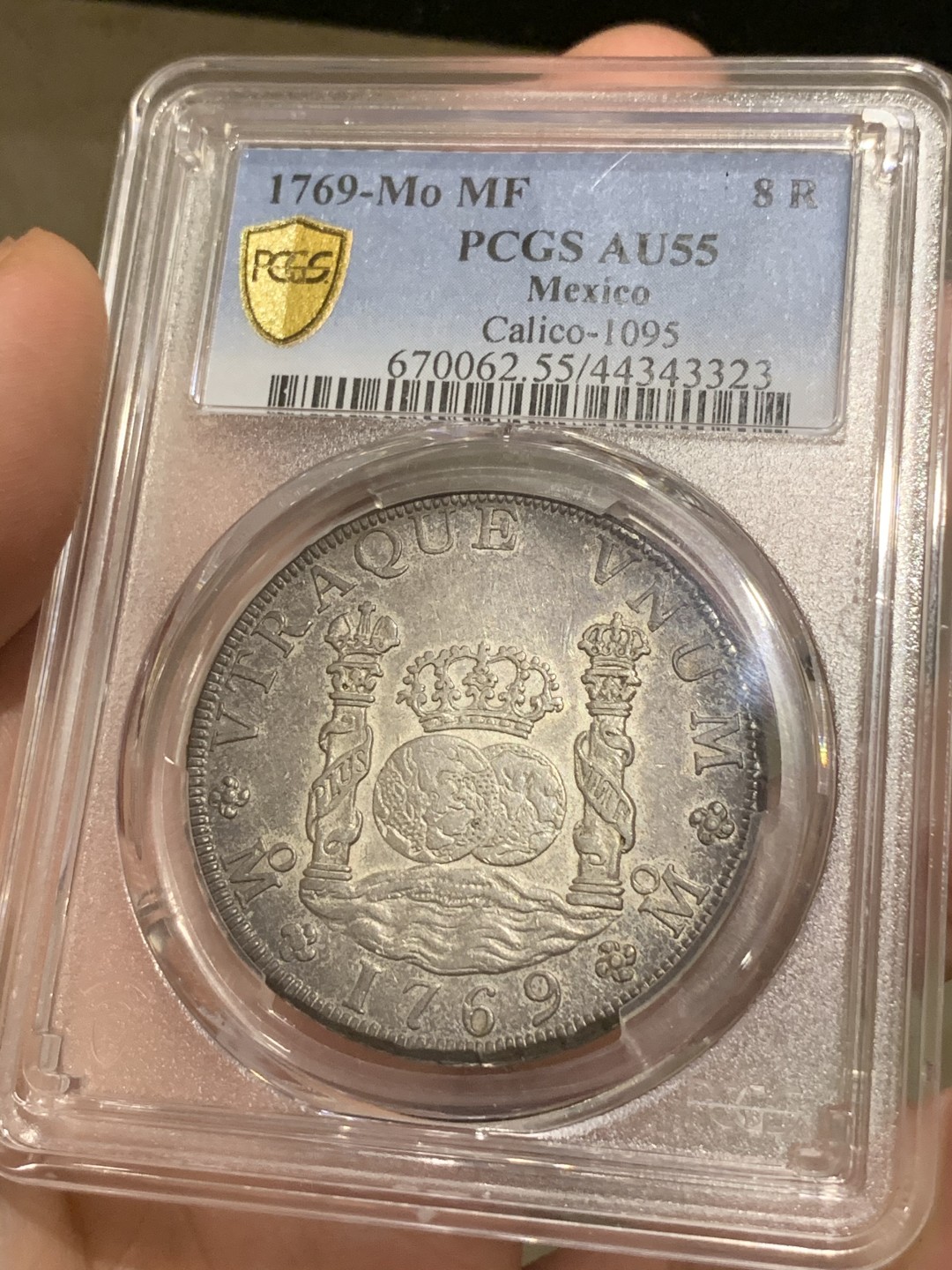 《竞宝斋》西.葡及其殖民地国家专场-第70场（全场不限金额包邮） PCGS-AU55 墨西哥地球双柱大银币 1769年版  酱油包浆 水波清晰 非常难得