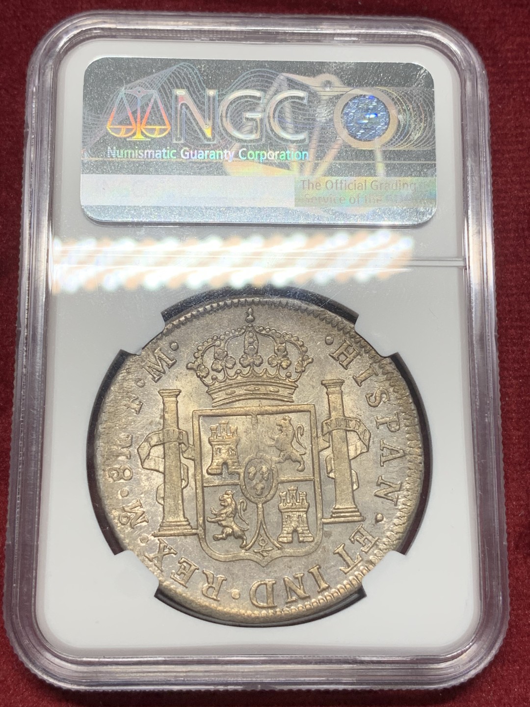 《竞宝斋》西.葡及其殖民地国家专场-第70场（全场不限金额包邮） NGC-AU58 墨西哥双柱 卡四 1796年  早期 8R双柱大银币 原味深打 底板好