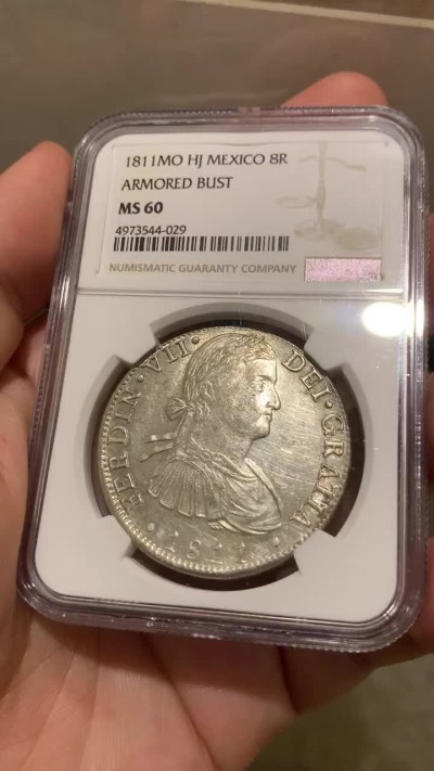 《竞宝斋》西.葡及其殖民地国家专场-第70场（全场不限金额包邮） NGC-MS60 墨西哥双柱 费迪南七世 1811年 双柱大银币 过渡年份 潜力巨大 PL底板