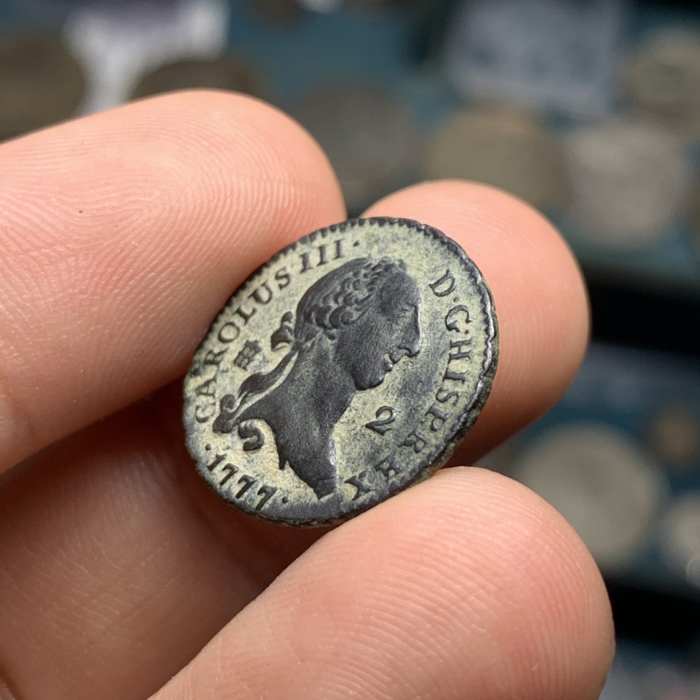 《竞宝斋》西.葡及其殖民地国家专场-第70场（全场不限金额包邮） 超高细节 西班牙 1777年 卡洛斯三世 2M铜币 原味包浆 恰到好处的显示 打制剧中 人像完整