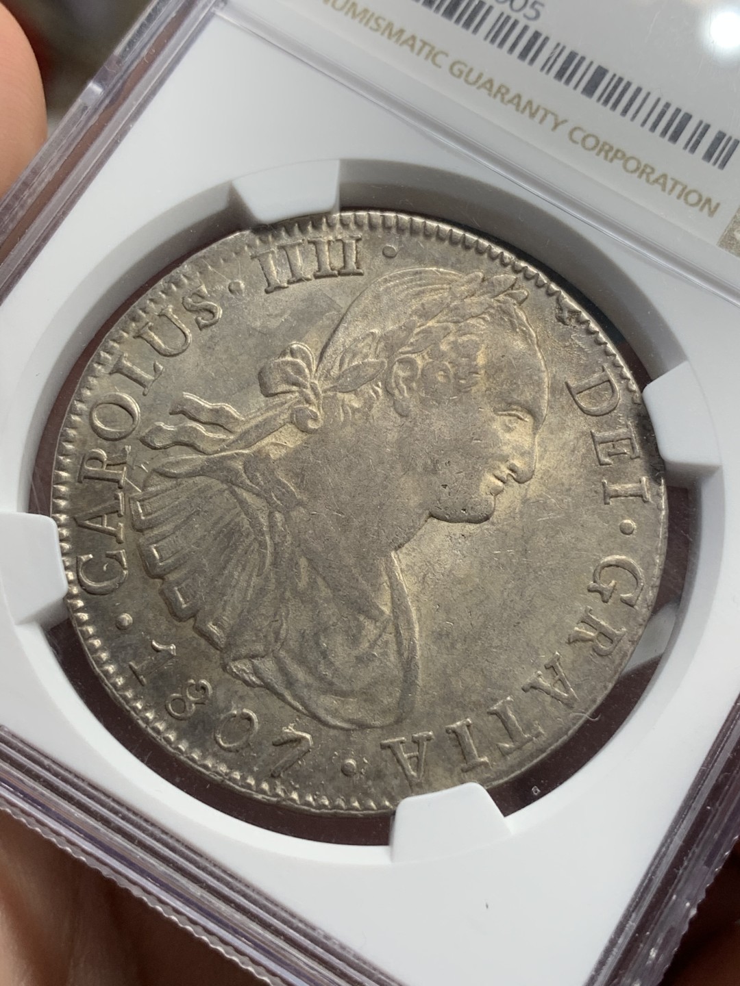 《竞宝斋》西.葡及其殖民地国家专场-第70场（全场不限金额包邮） NGC-AU58 墨西哥双柱 卡洛斯四世 1807年 8R大银币 打制细节不错