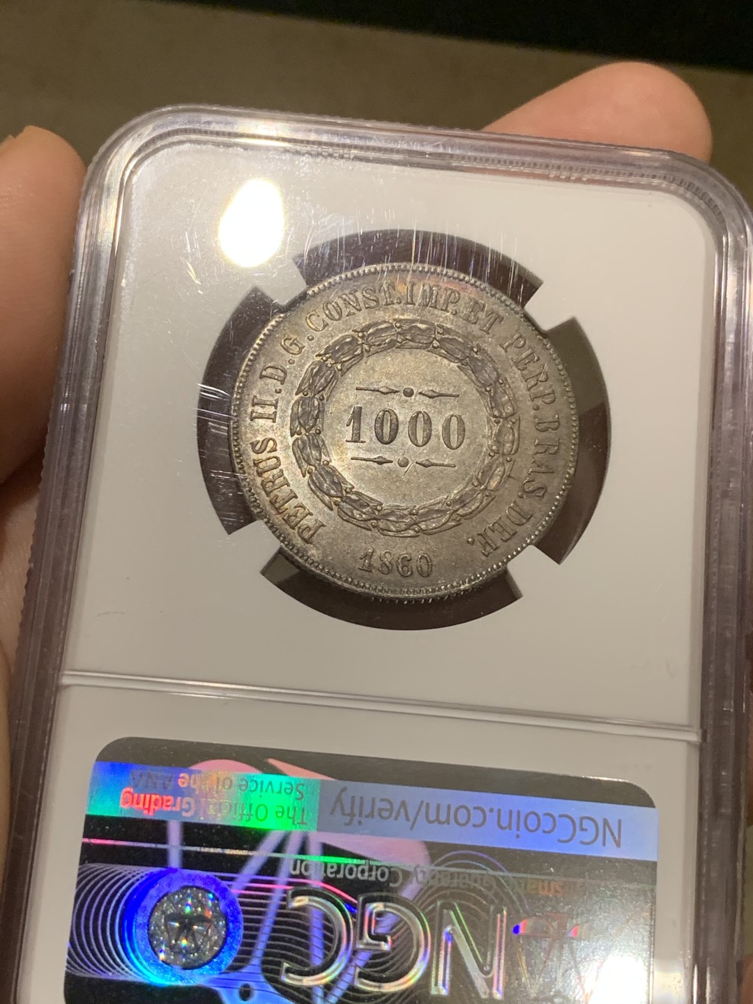 《竞宝斋》西.葡及其殖民地国家专场-第70场（全场不限金额包邮） NGC-62 葡属巴西 1860年 1000里斯  双面深彩包浆 难得状态 值得收藏